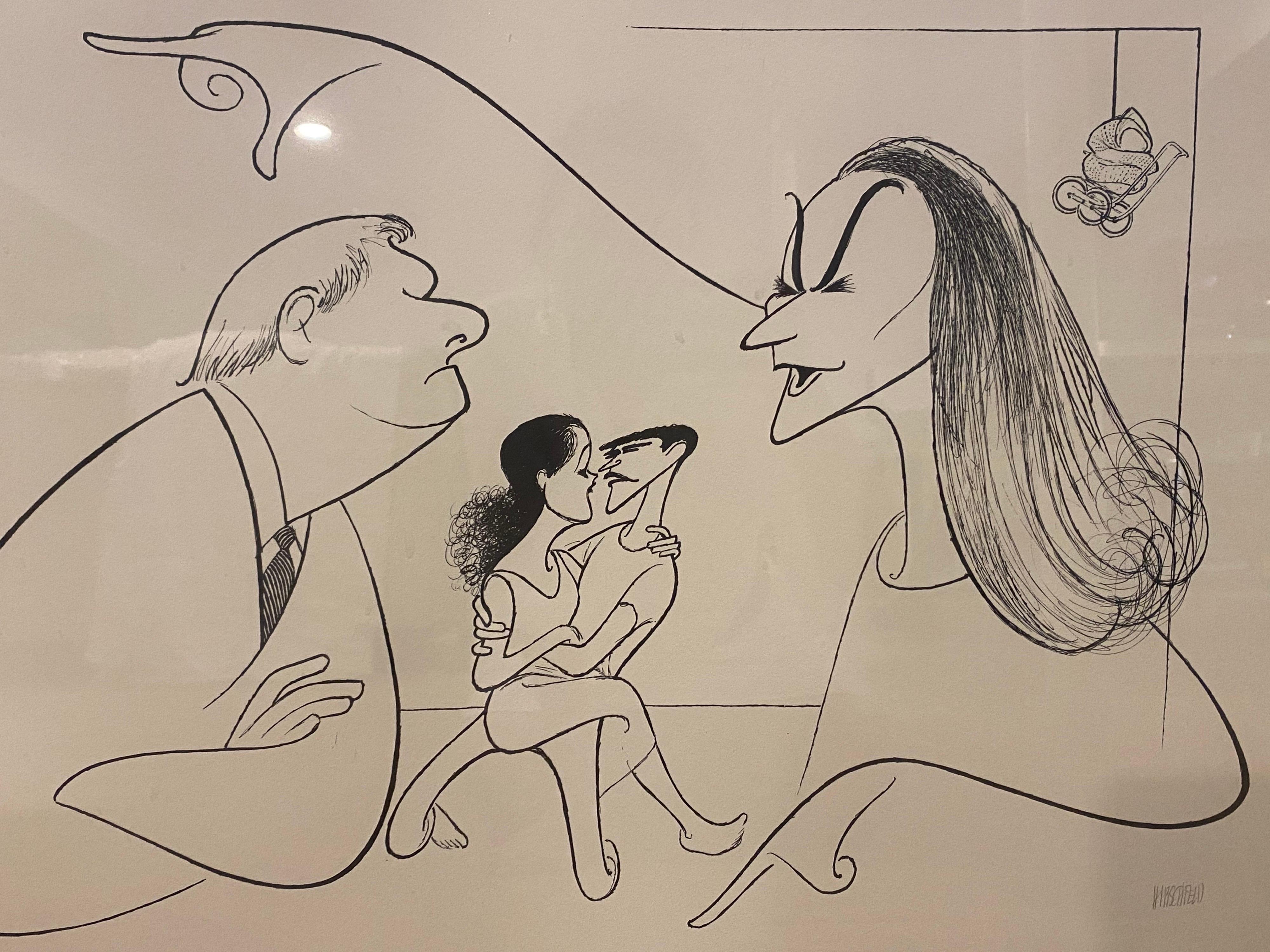 Albert Al Hirschfeld „Das Spiel über das Baby“, signierter Druck (amerikanisch) im Angebot