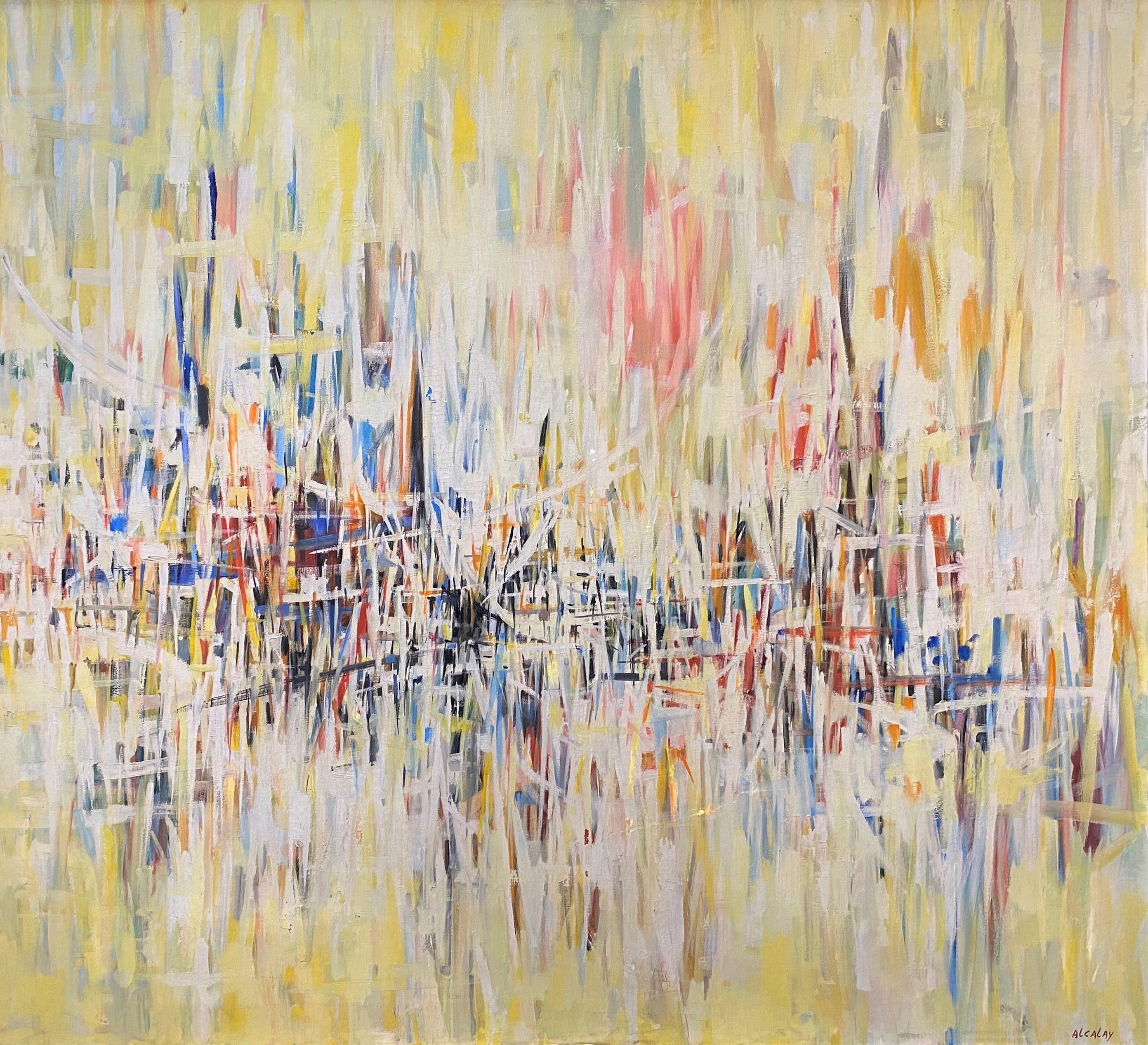 Ville au coucher du soleil 1960 - Impressionnisme abstrait Art par Albert Alcalay