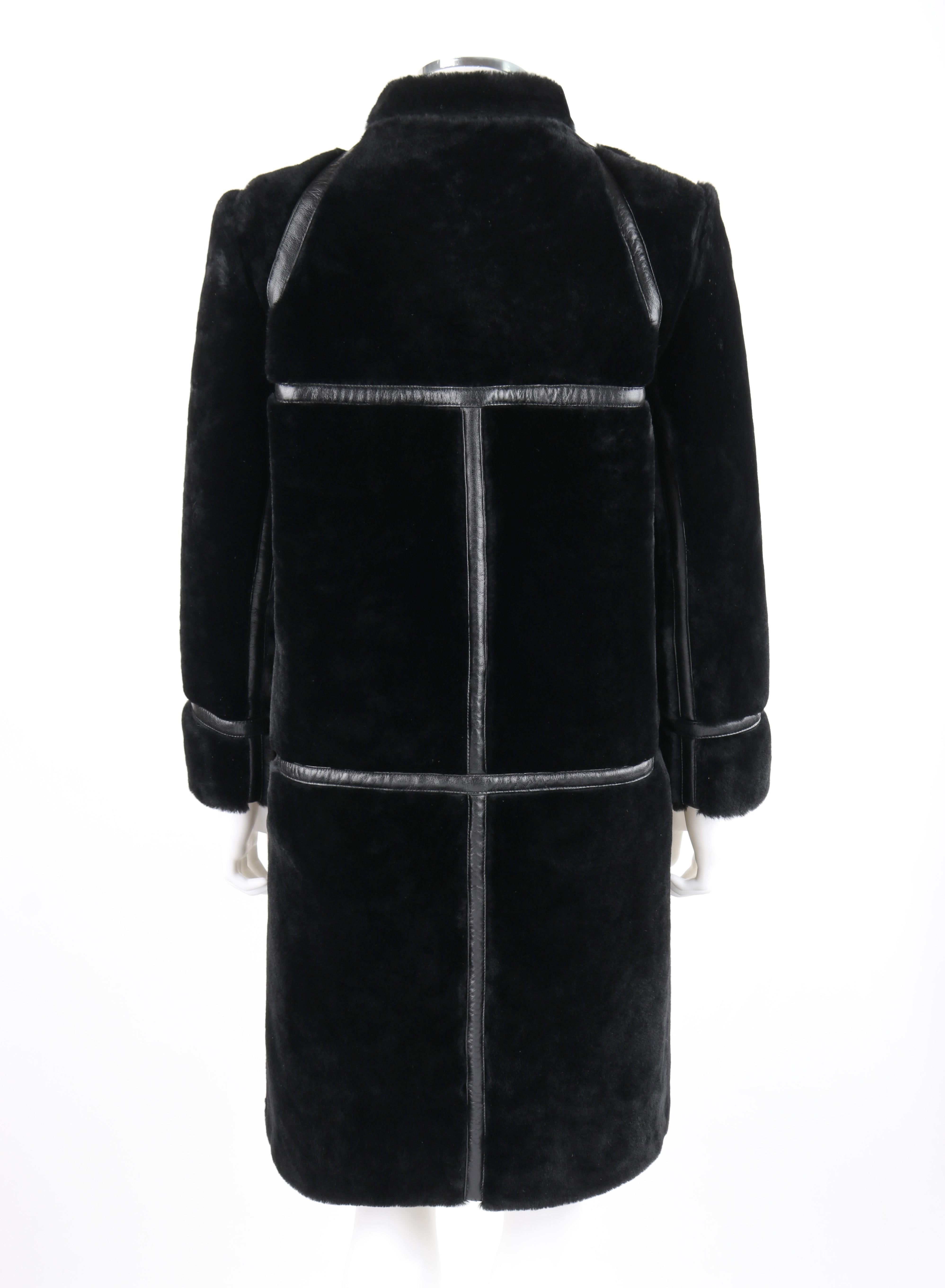 ALBERT ALFUS c.1960’s Black Shearling Fur Leather Trim Buckle Up Overcoat  1