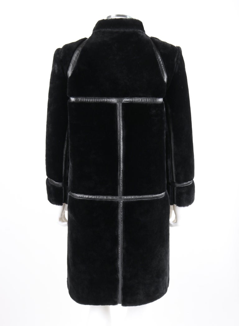 ALBERT ALFUS c.1960's Black Shearling Fur Leather Trim Buckle Up Overcoat  For Sale at 1stDibs