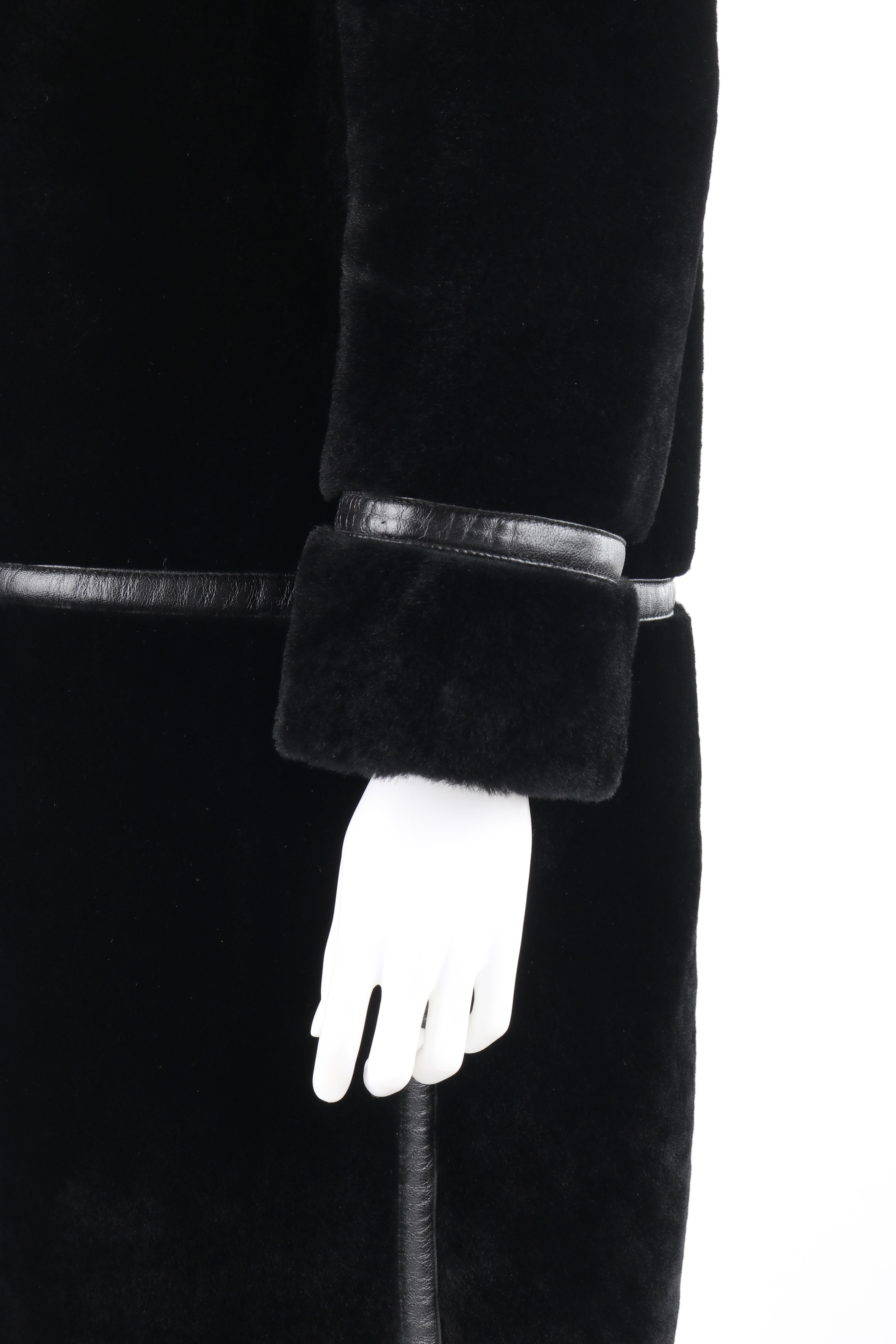 ALBERT ALFUS c.1960’s Black Shearling Fur Leather Trim Buckle Up Overcoat  3