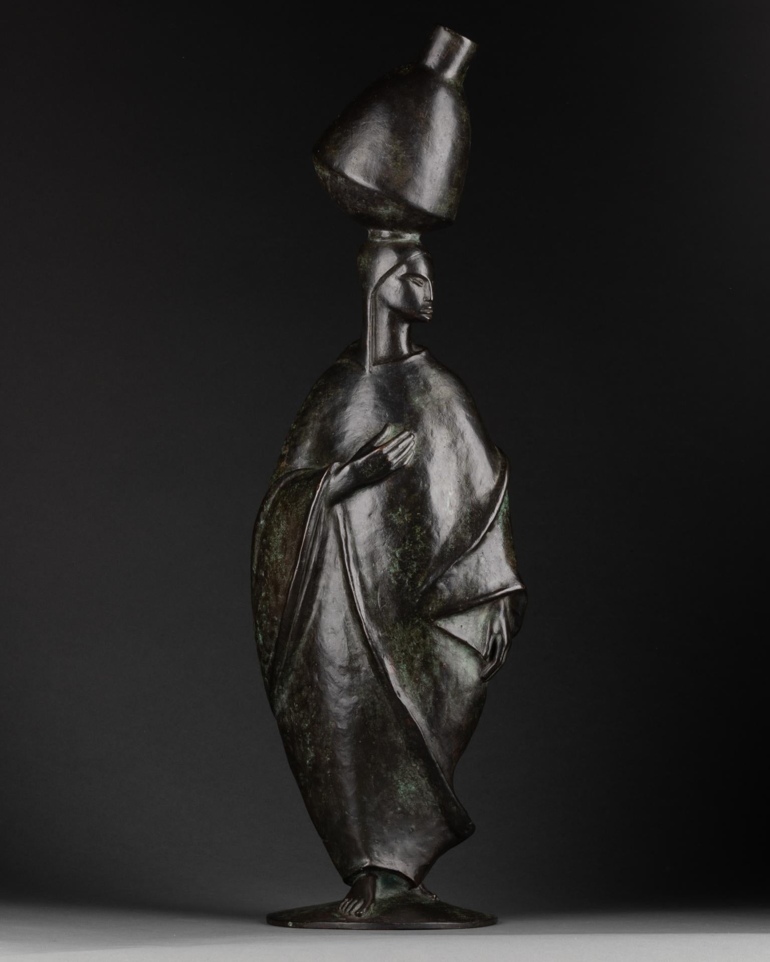 Colonial Revival Albert Allmann, Femme Orientaliste À La Jarre, Bronze Art Déco