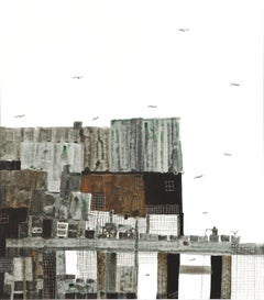 Mid-Century Modern Painting of Tiburon Wharf, Signed, 1970, Acrylic