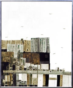 Mid-Century Modern Painting of Tiburon Wharf, Signed, 1970, Acrylic