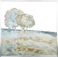 Modern Oak Trees in Field, Monochromatic Neutral Landscape 