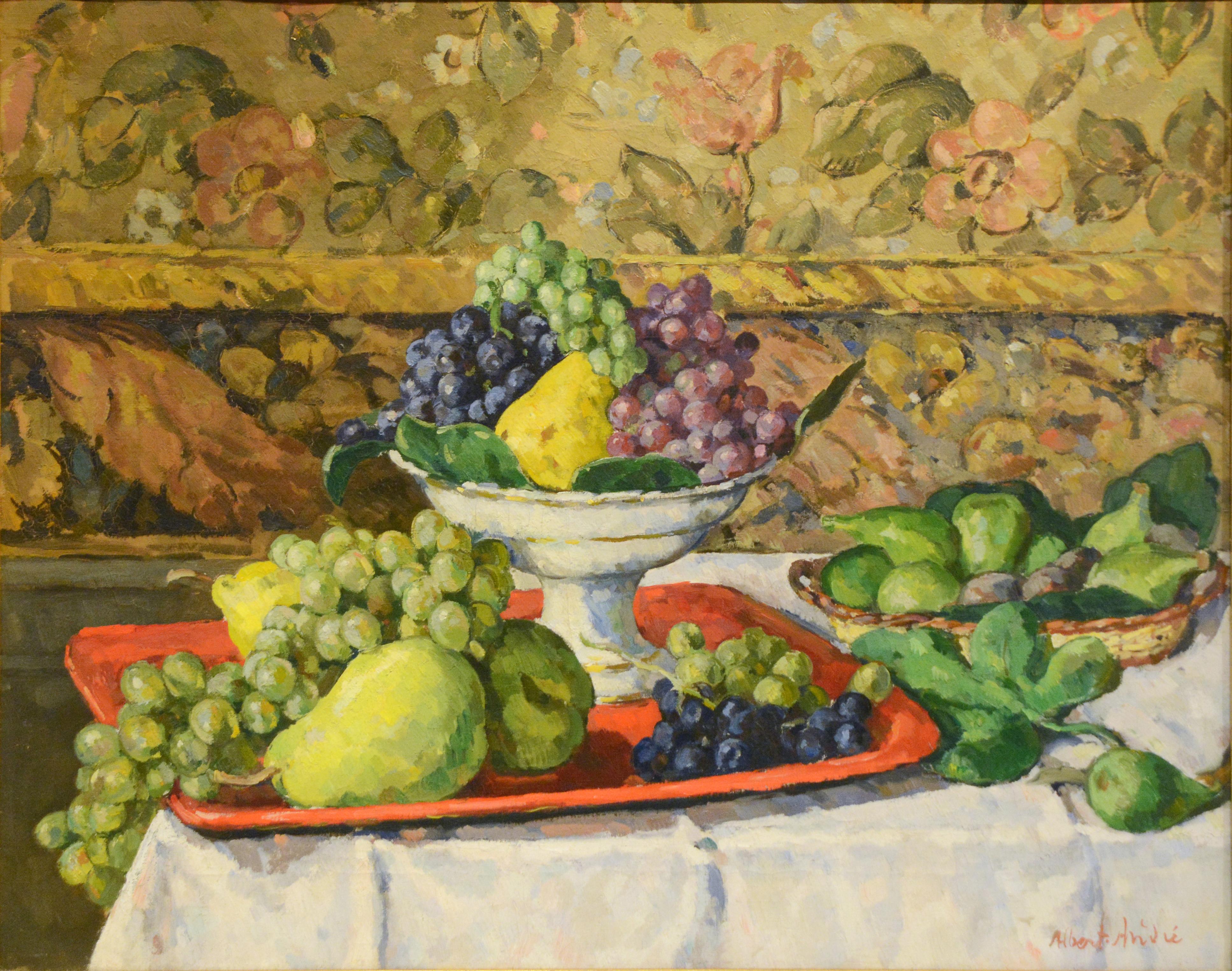 Still-Life Painting Albert Andre - Fruits sur une table, compotier et plateau