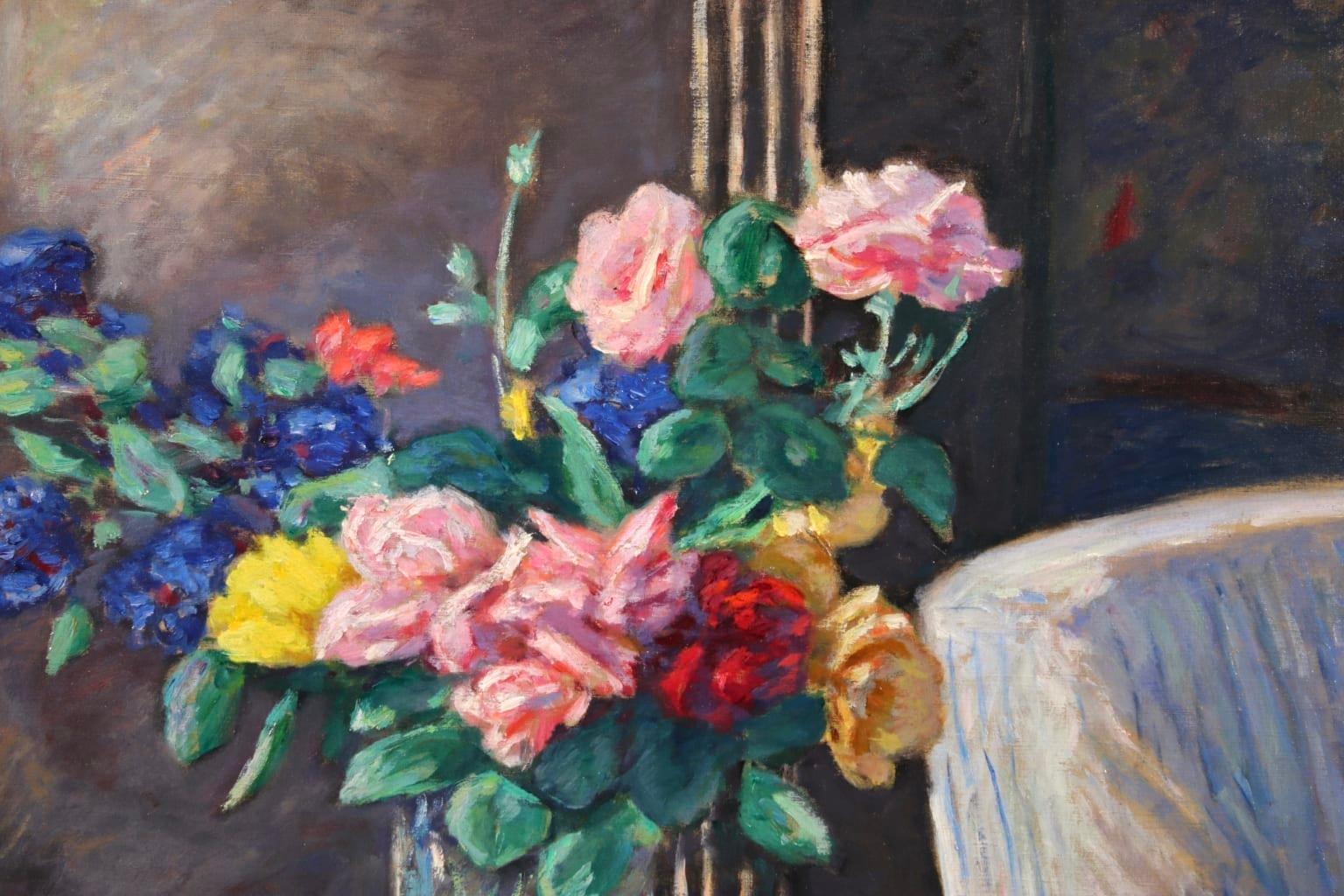 Roses dans un verre - Nature morte post-impressionniste à l'huile d'Albert Andre en vente 2