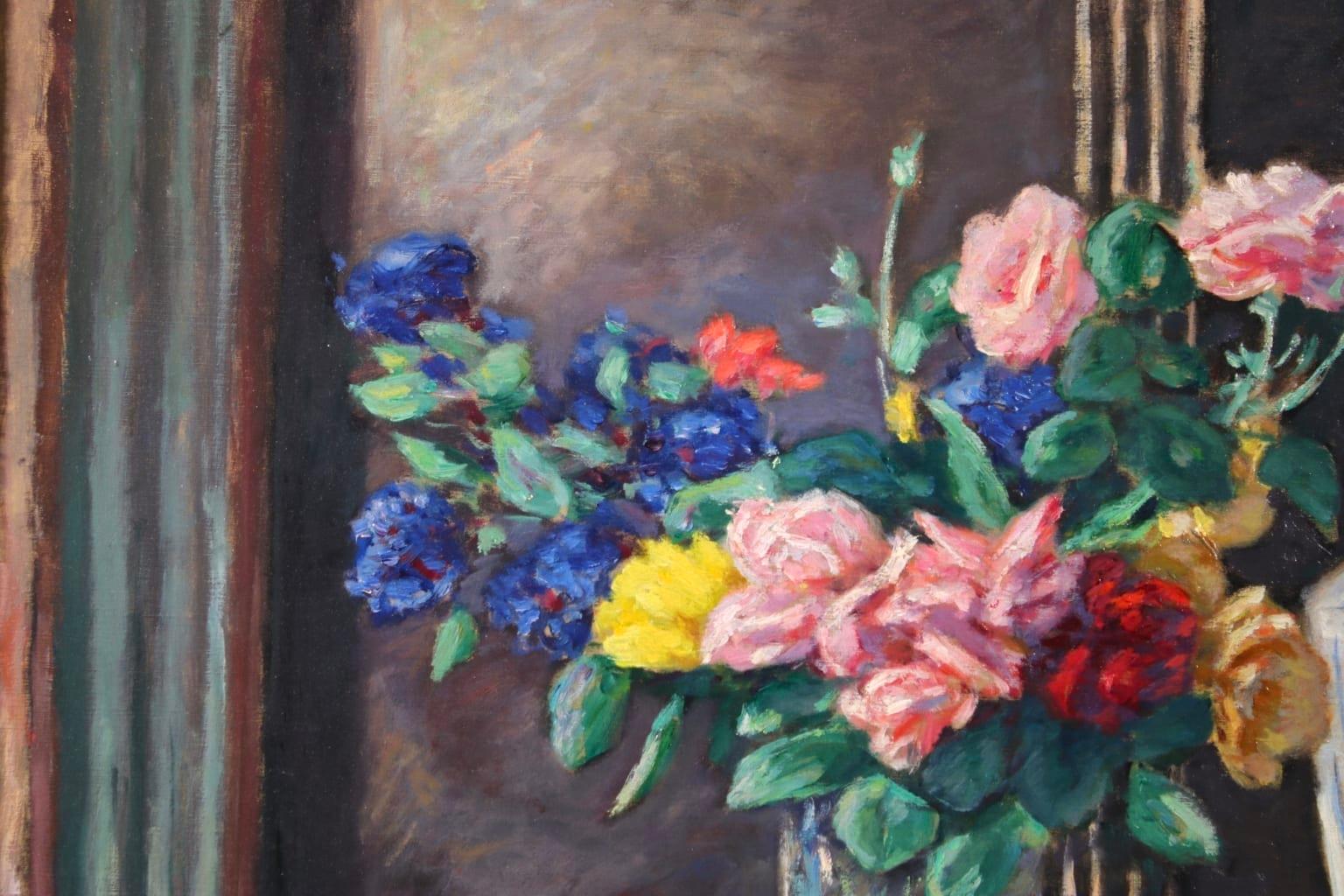 Roses dans un verre - Nature morte post-impressionniste à l'huile d'Albert Andre en vente 3
