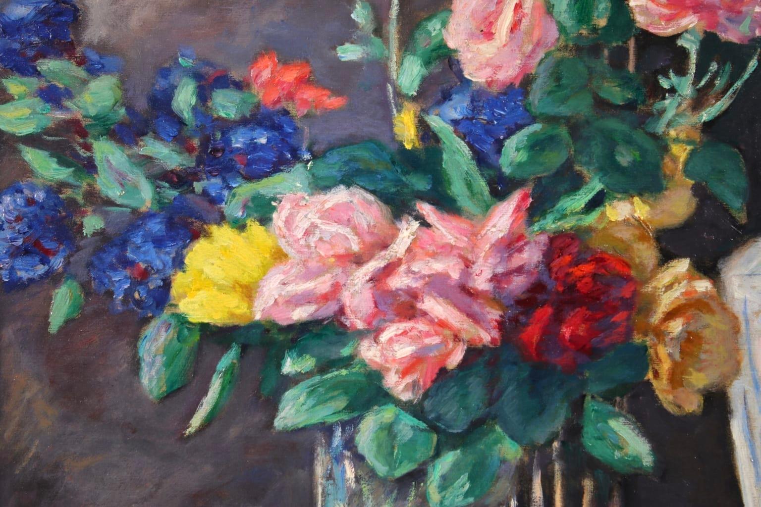 Roses dans un verre - Post Impressionist Still Life Oil Painting by Albert Andre For Sale 6