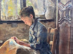 Happy Domesticity, a Luminous Day: Impressionist Interior Scene with Young Woman