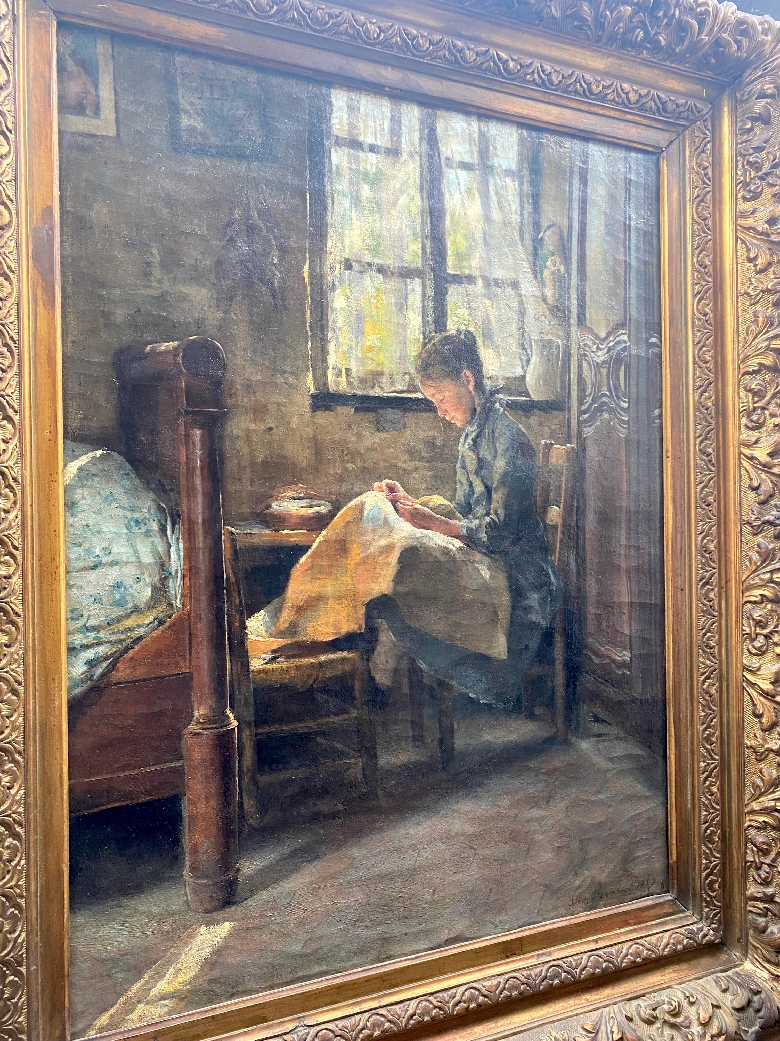 Happy Domesticity, a Luminous Day: Impressionist Interior Scene with Young Woman 1