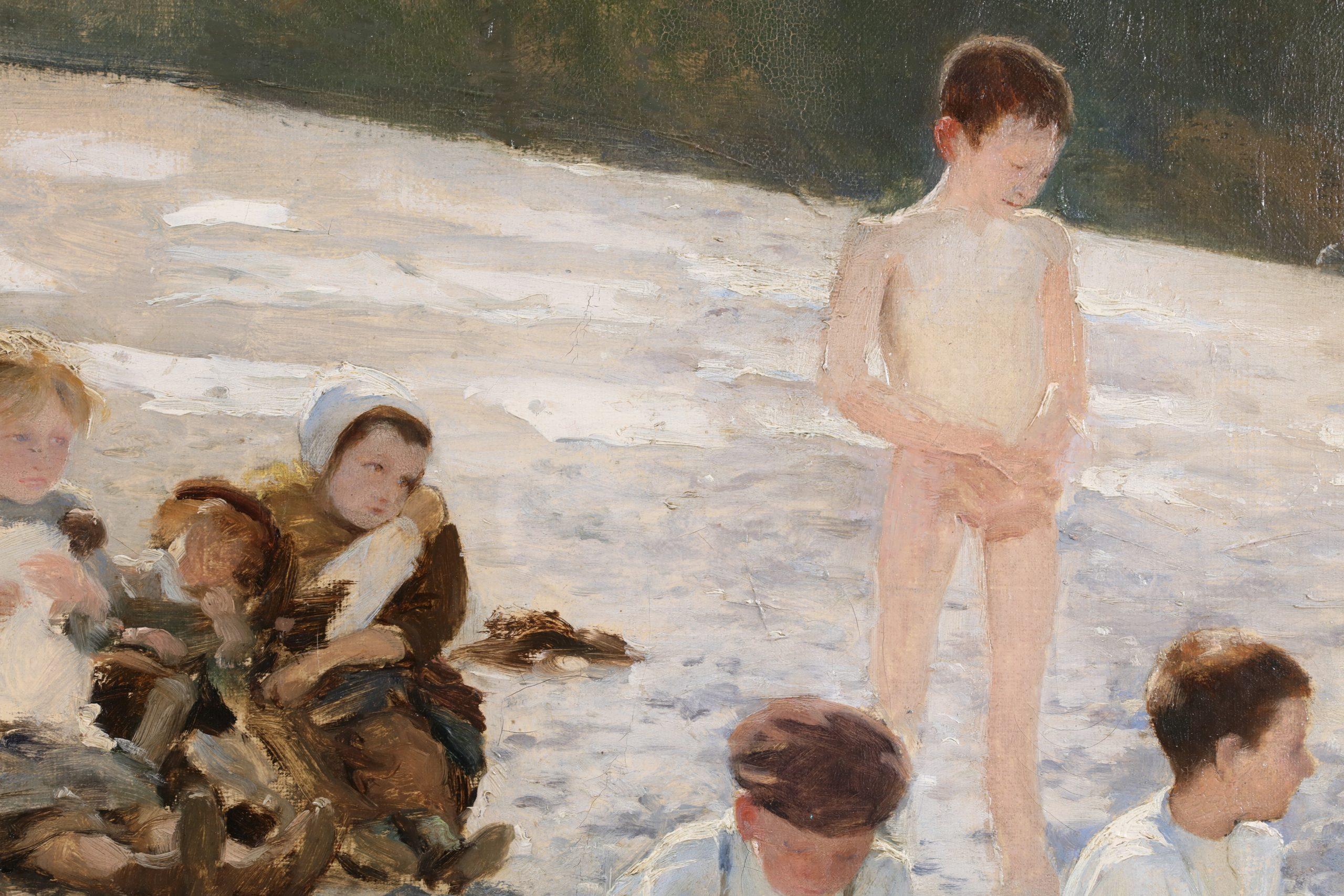 Enfants sur la Plage - Quadro figurativo impressionista di Albert Aublet 9