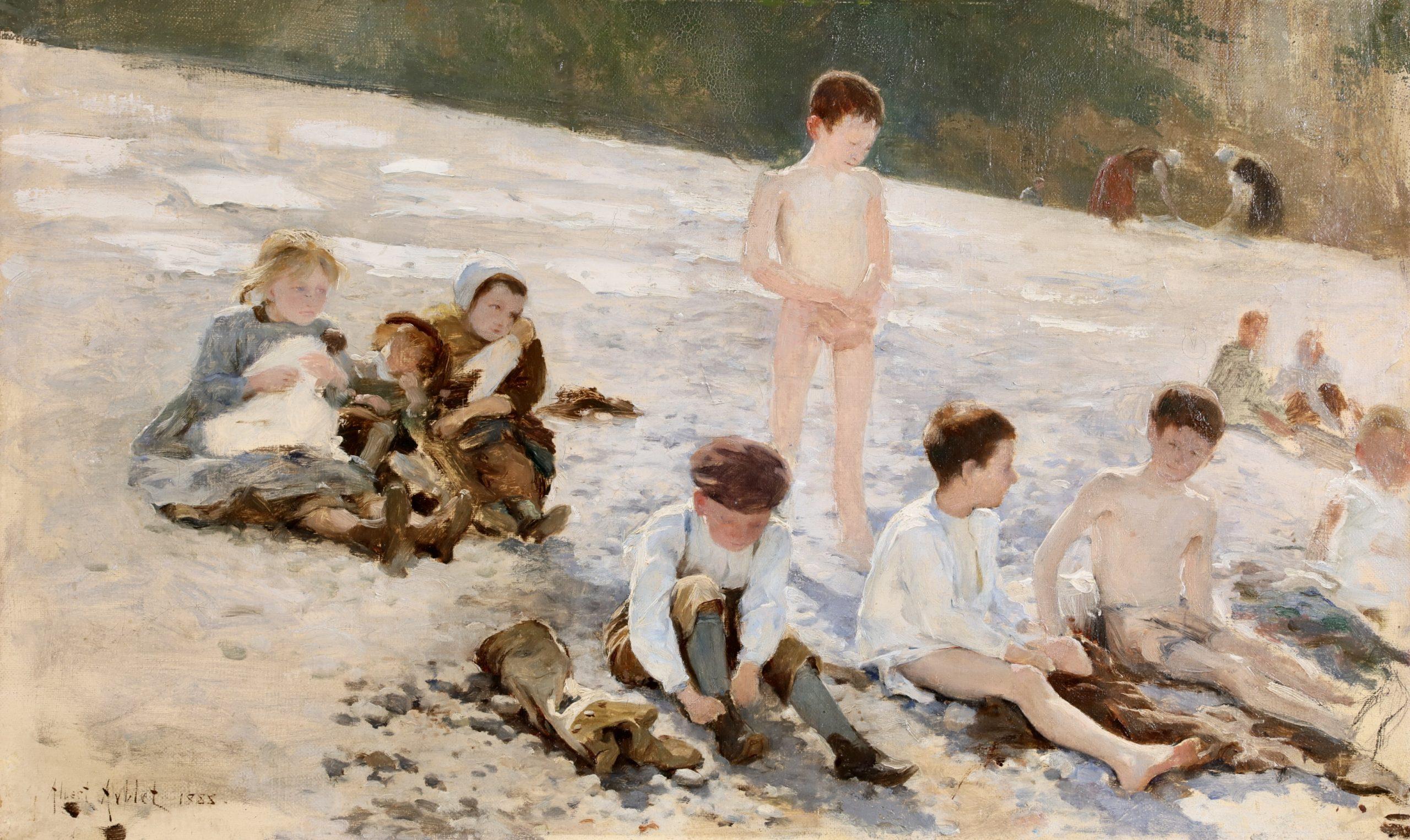 Enfants sur la Plage - Quadro figurativo impressionista di Albert Aublet 1