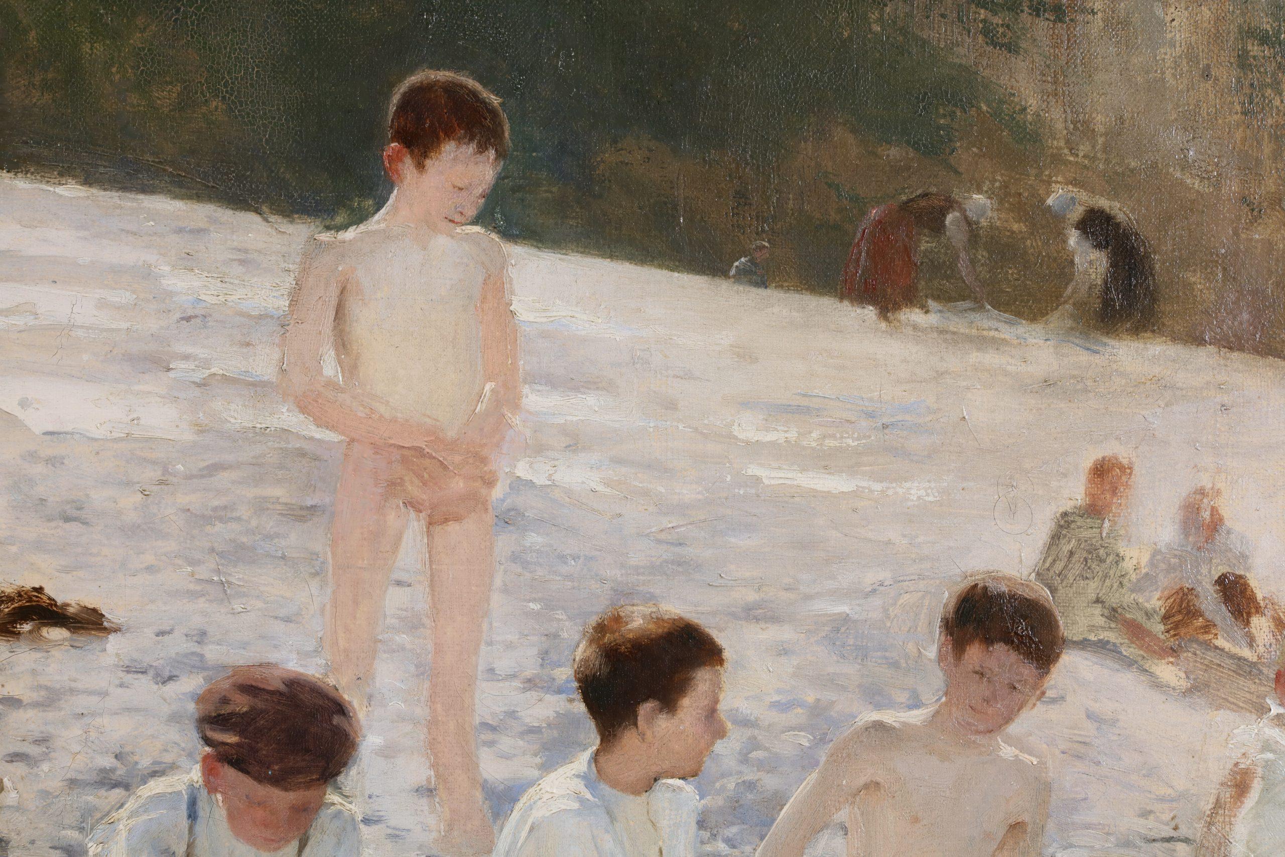 Enfants sur la Plage - Quadro figurativo impressionista di Albert Aublet 3
