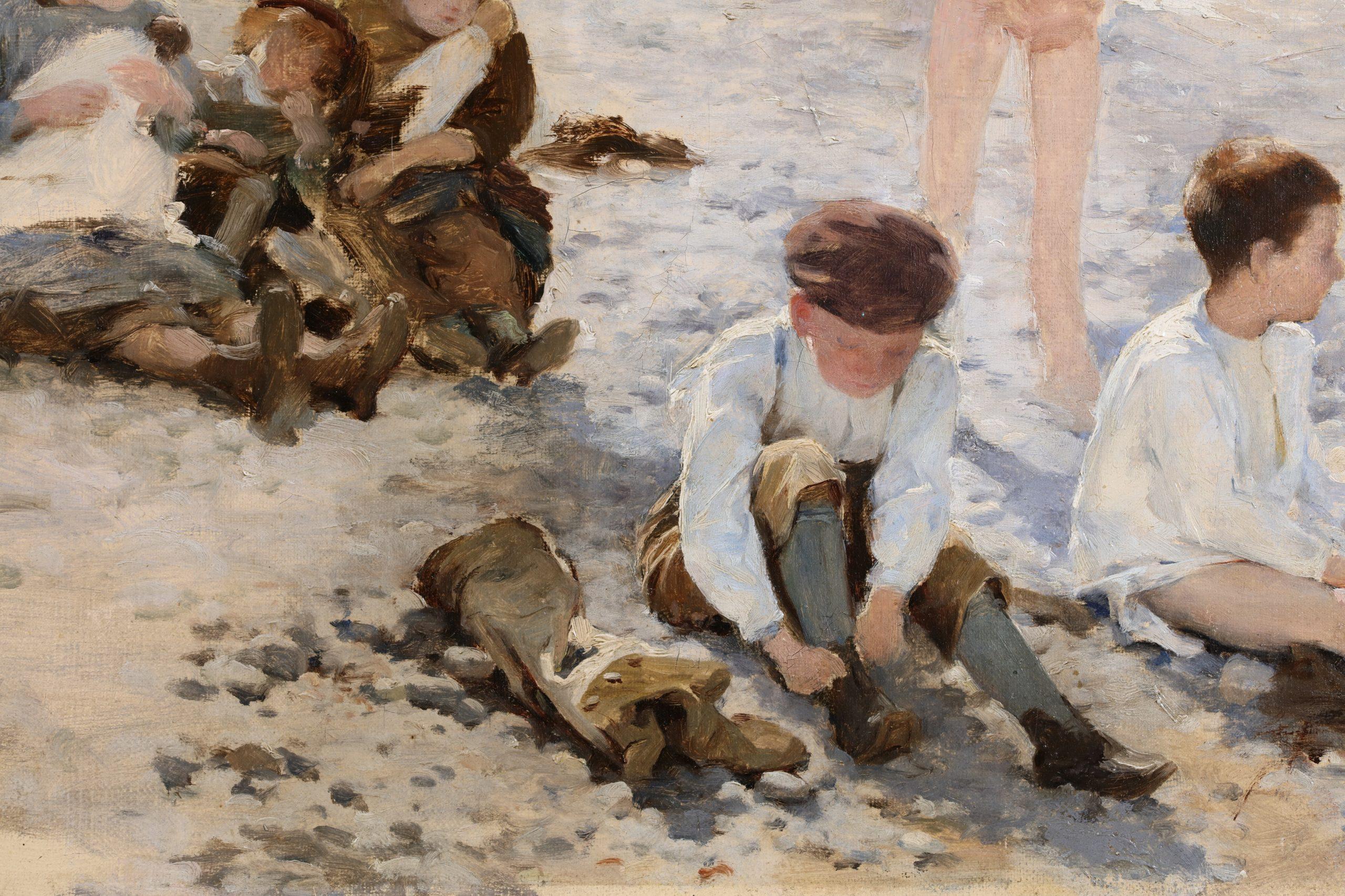 Enfants sur la Plage - Quadro figurativo impressionista di Albert Aublet 6