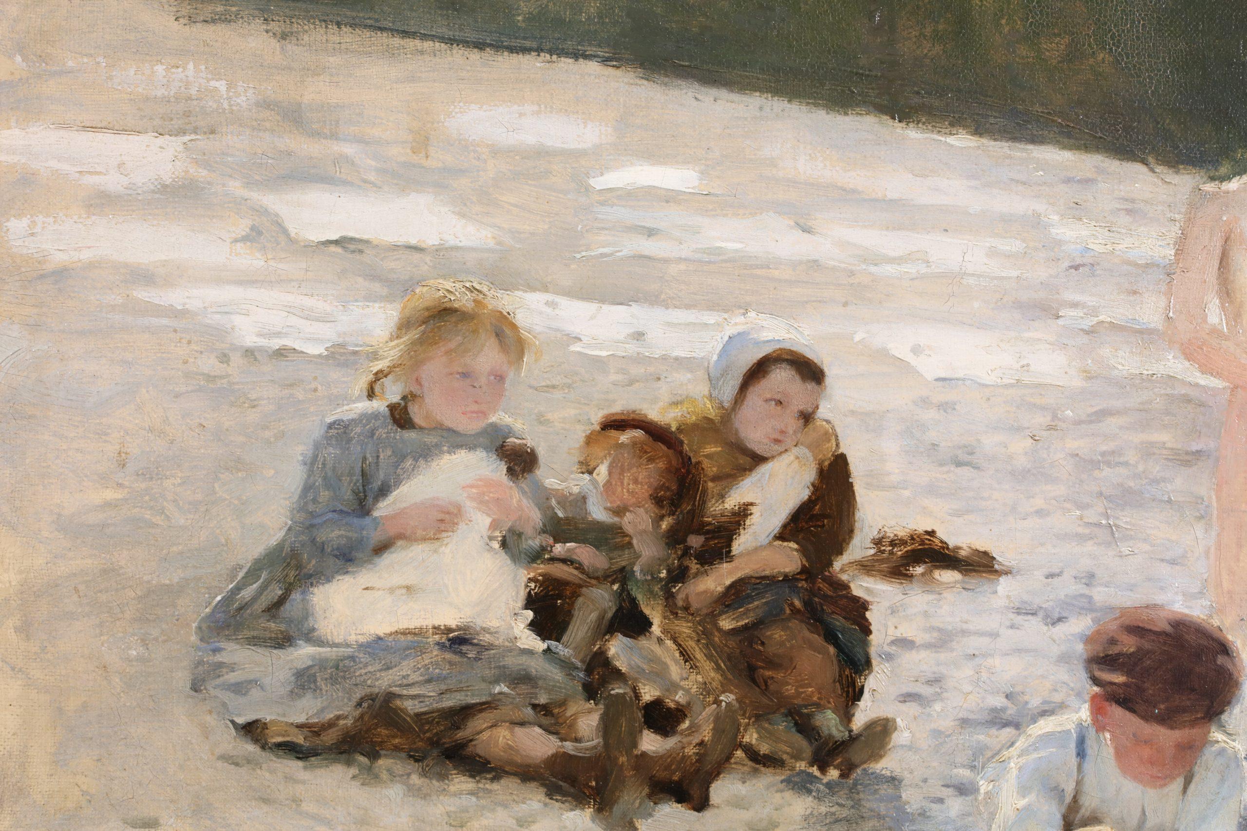 Enfants sur la Plage - Quadro figurativo impressionista di Albert Aublet 8