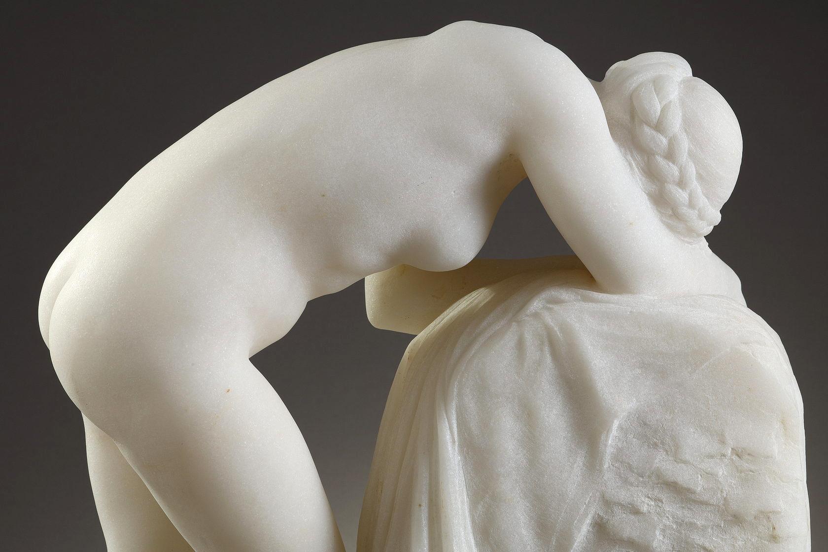 Woman leaning on a stele - Sculpture by Albert Bartholomé