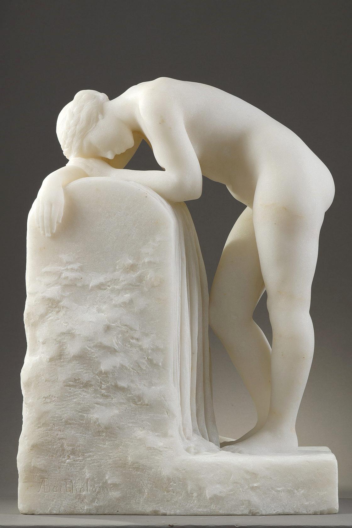 Albert Bartholomé Figurative Sculpture - Woman leaning on a stele