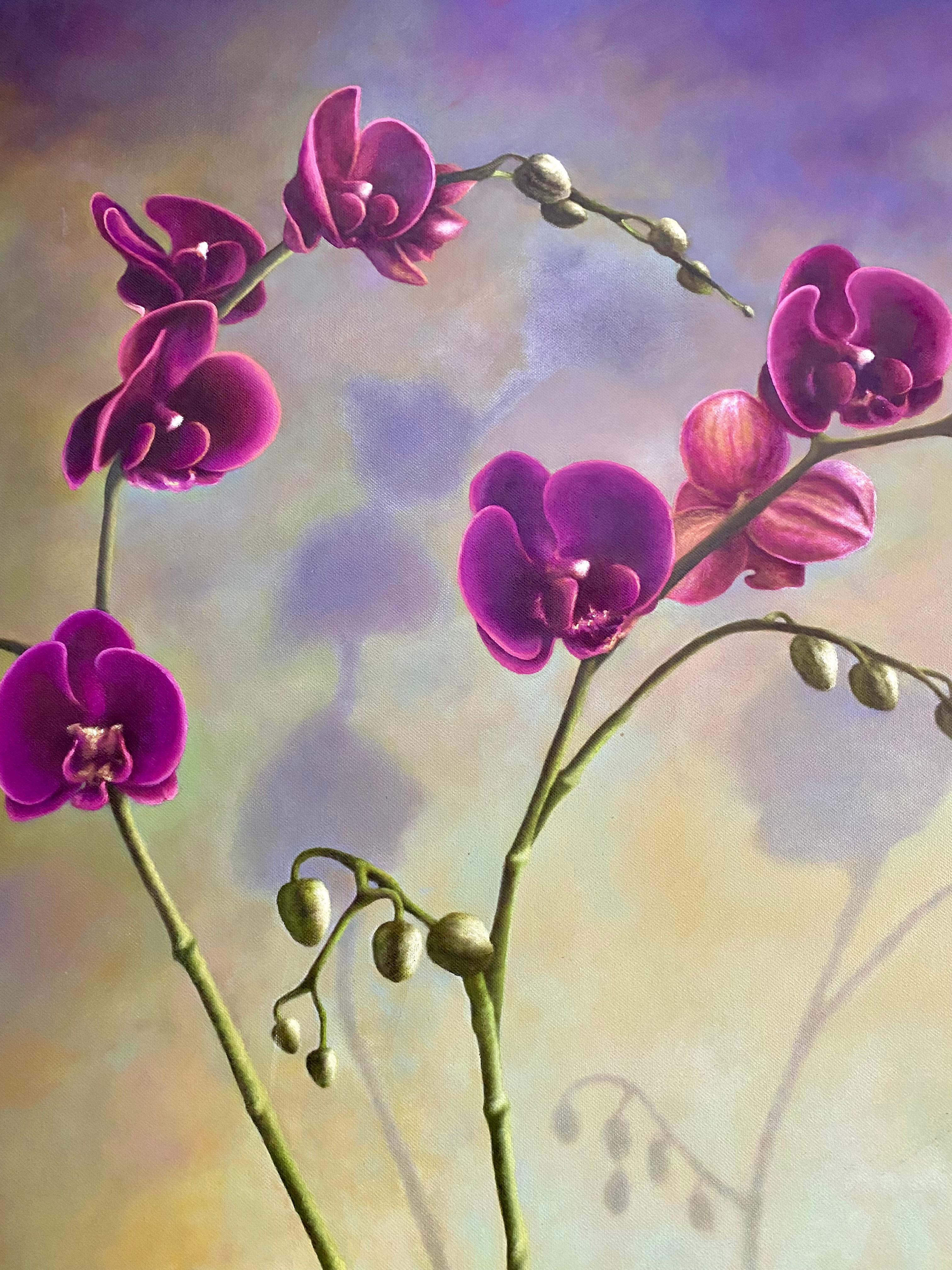 Vase mit Orchideen  (Braun), Still-Life Painting, von Albert Benaroya