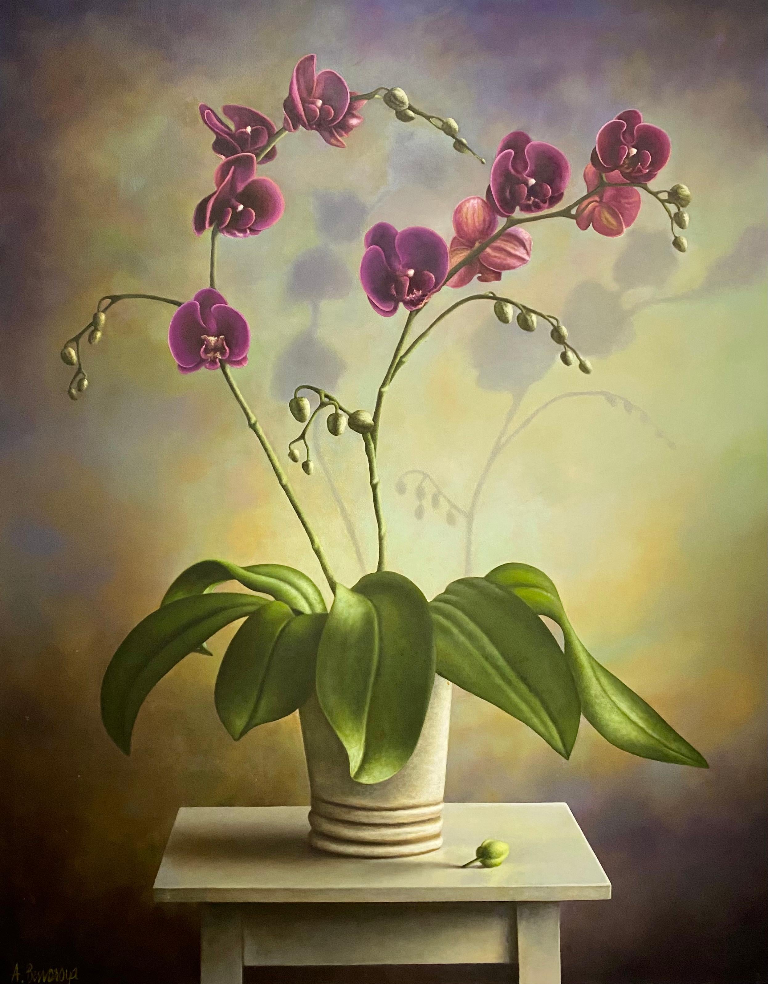 Still-Life Painting Albert Benaroya - Vase d'orchidées 