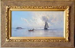 19th century Impressionist painting Fishermen at sea - boat seascape marine
