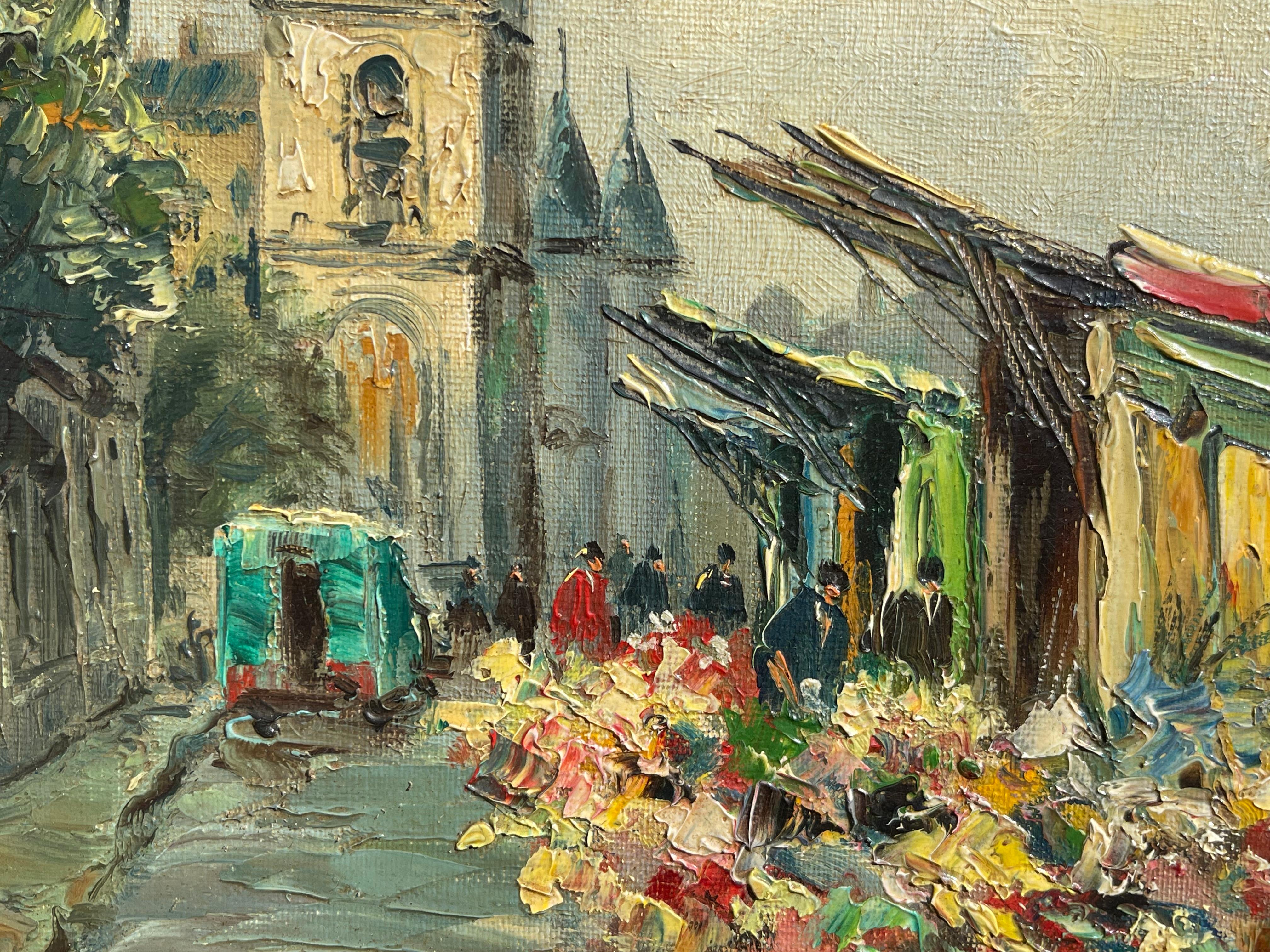 Toile Albert BERNE - Marché aux fleurs au pied de la Conciergerie à Paris en vente