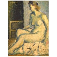 Albert Bertalan, Hungarian or French Artist, Oil on Canvas, Seated Nude Model