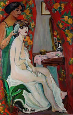 Antique Albert Bertalan (1899-1957) "Nudo in un interno" Grande Olio su Tela