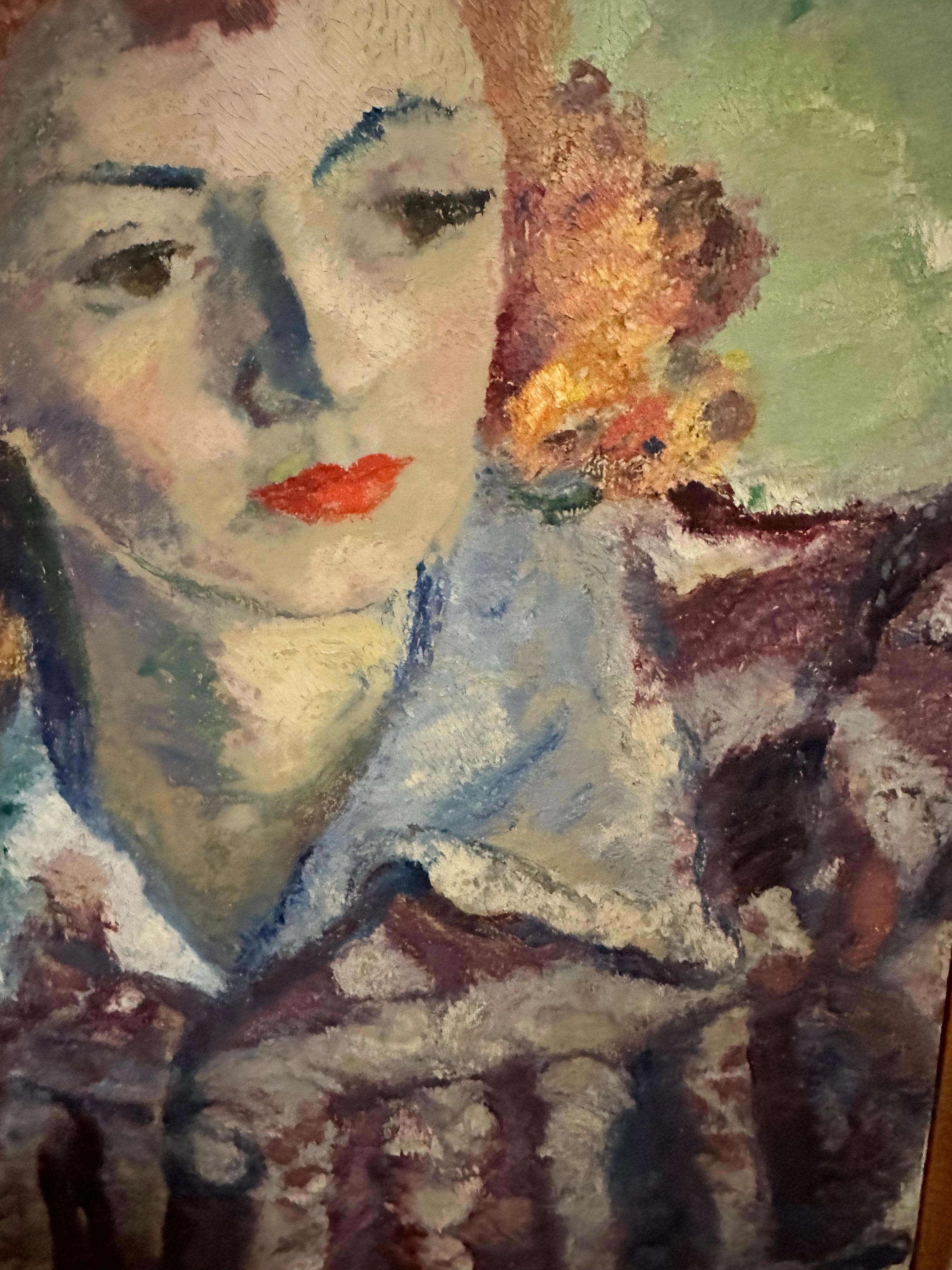 « Femme Rousse Sur Fond Vert », Albert Bertalan, huile originale, vert, figuratif en vente 3