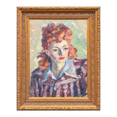 "Femme Rousse Sur Fond Vert" Frühimpressionistisches Porträt einer rothaarigen Frau