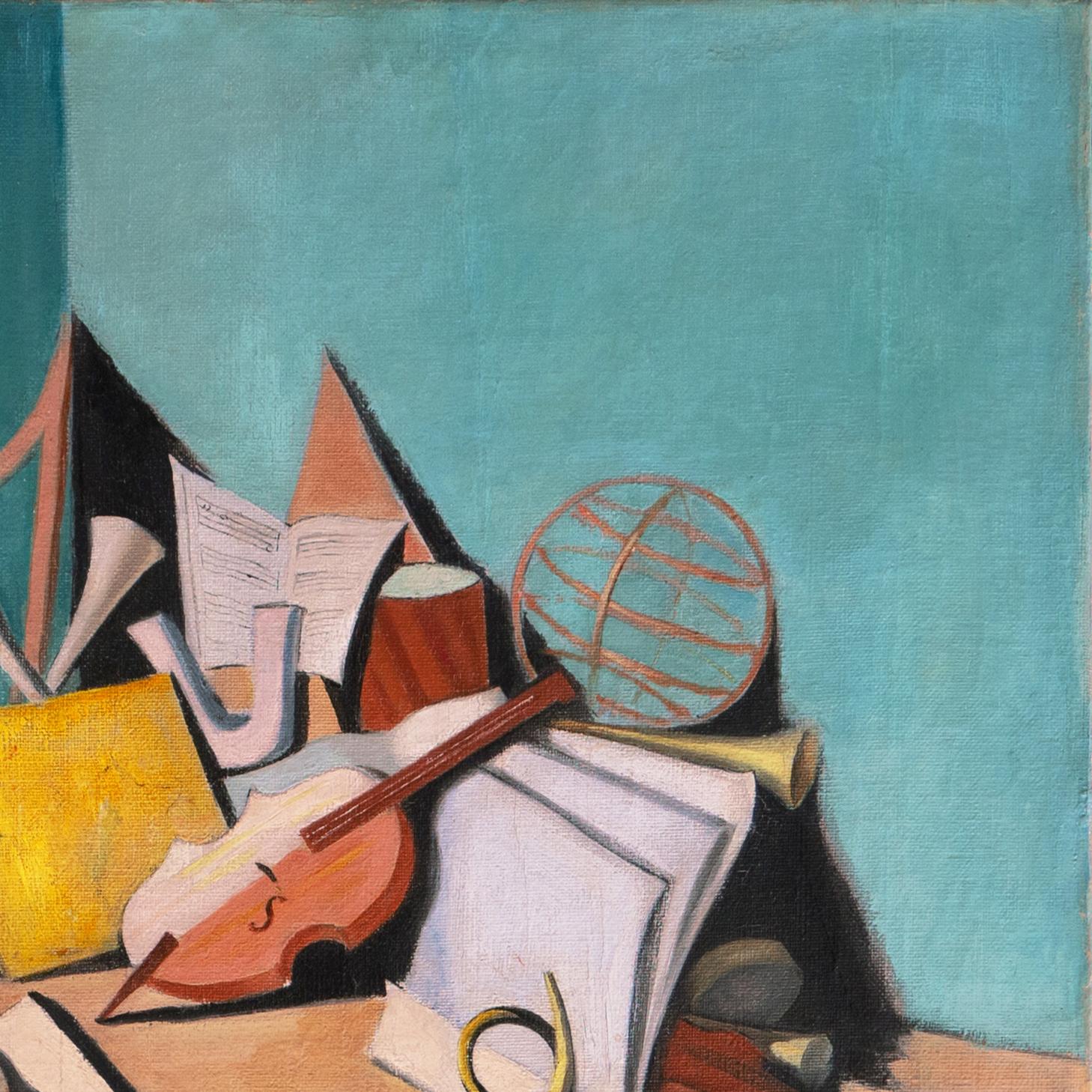 Signed lower right, 'Bertalan' for Albert Bertalan (Hungarian, 1899-1956) and dated 1929.
Displayed in a period, birds-eye maple frame; frame size: 26 x 30 inches

An elegant, oil still-life by this early European modernist who exhibited widely and