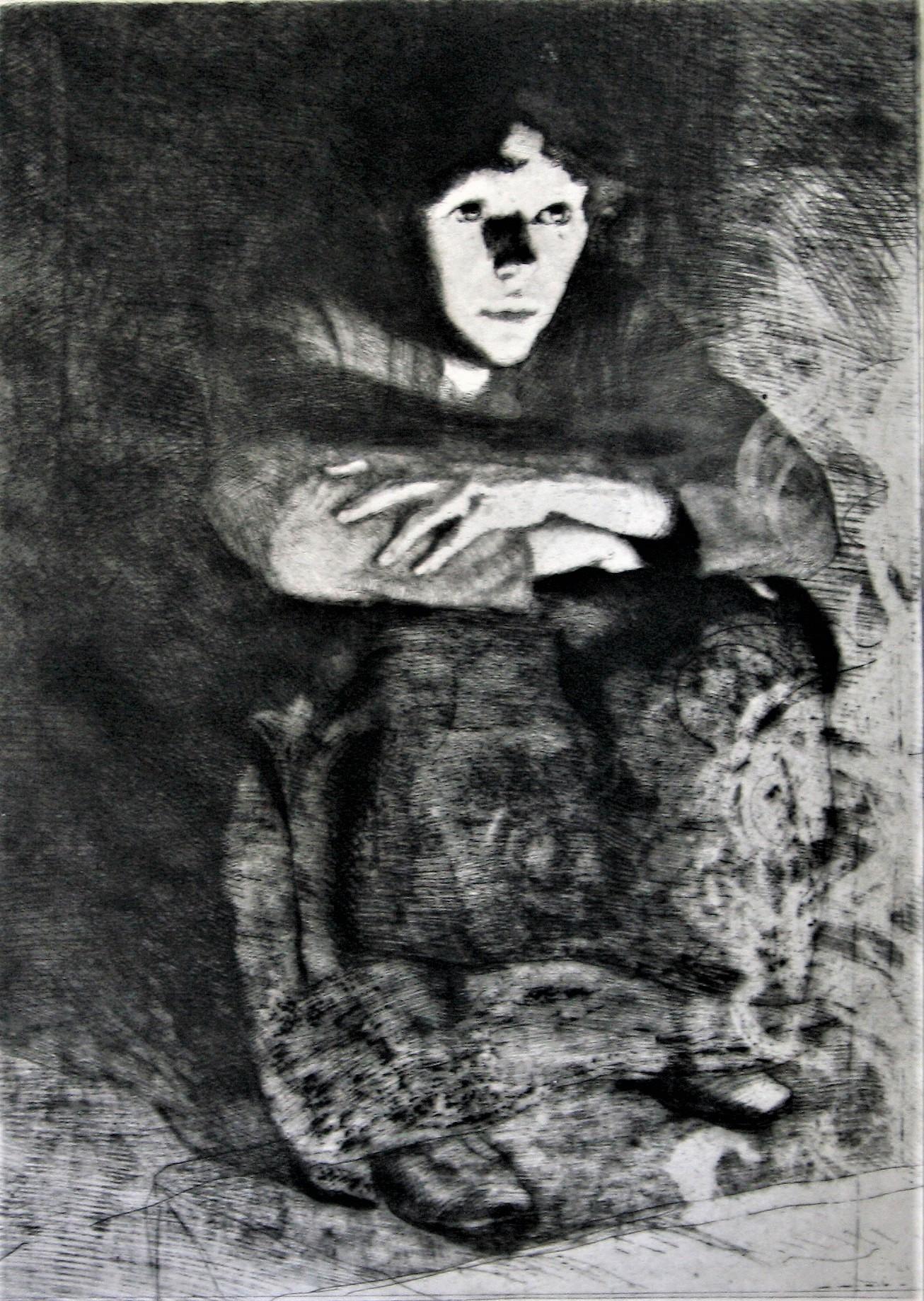 Dans les Cendres (In the embers) - Noir Portrait Print par Albert Besnard