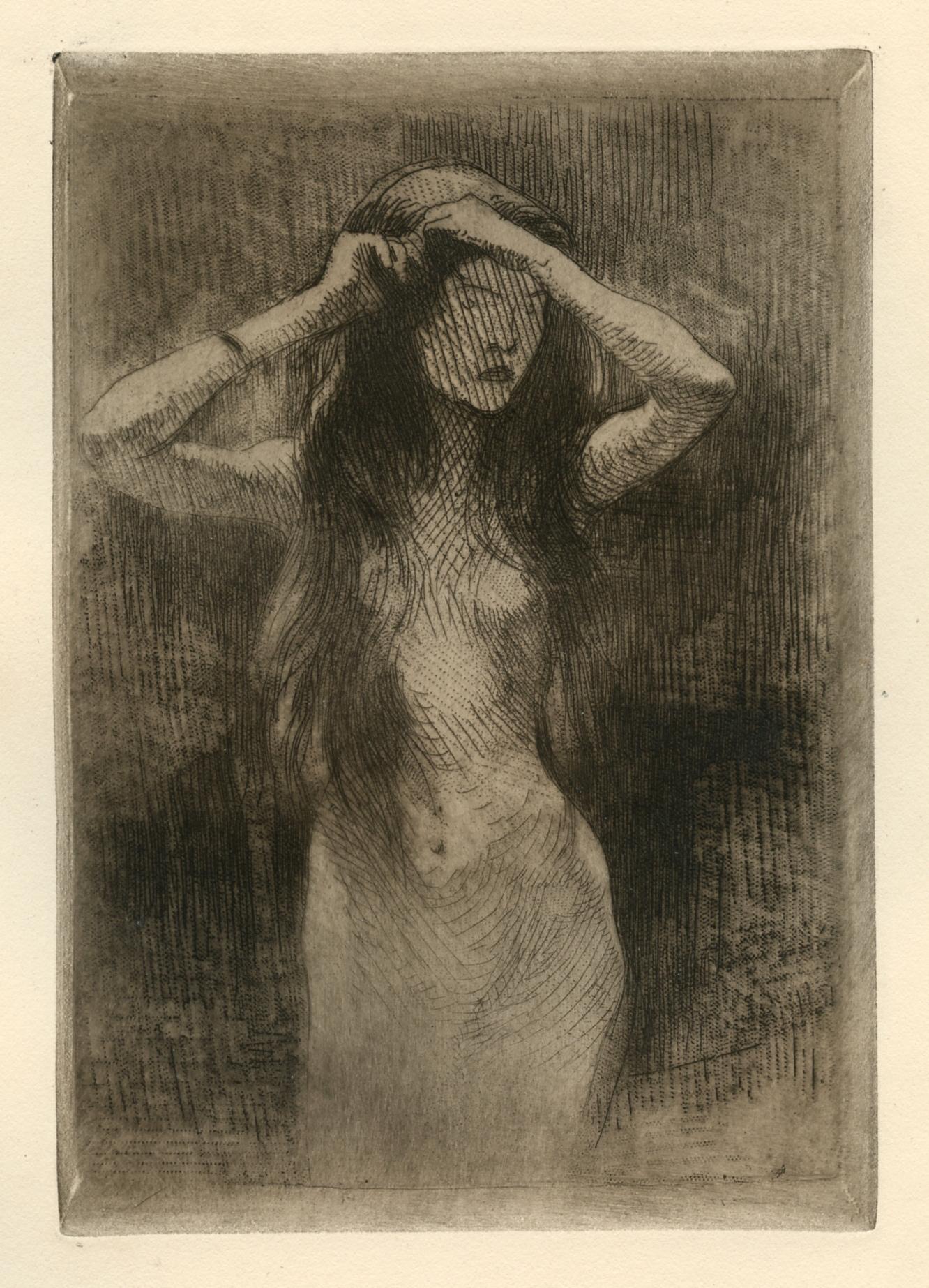 "Etude" original etching - Print by Albert Besnard