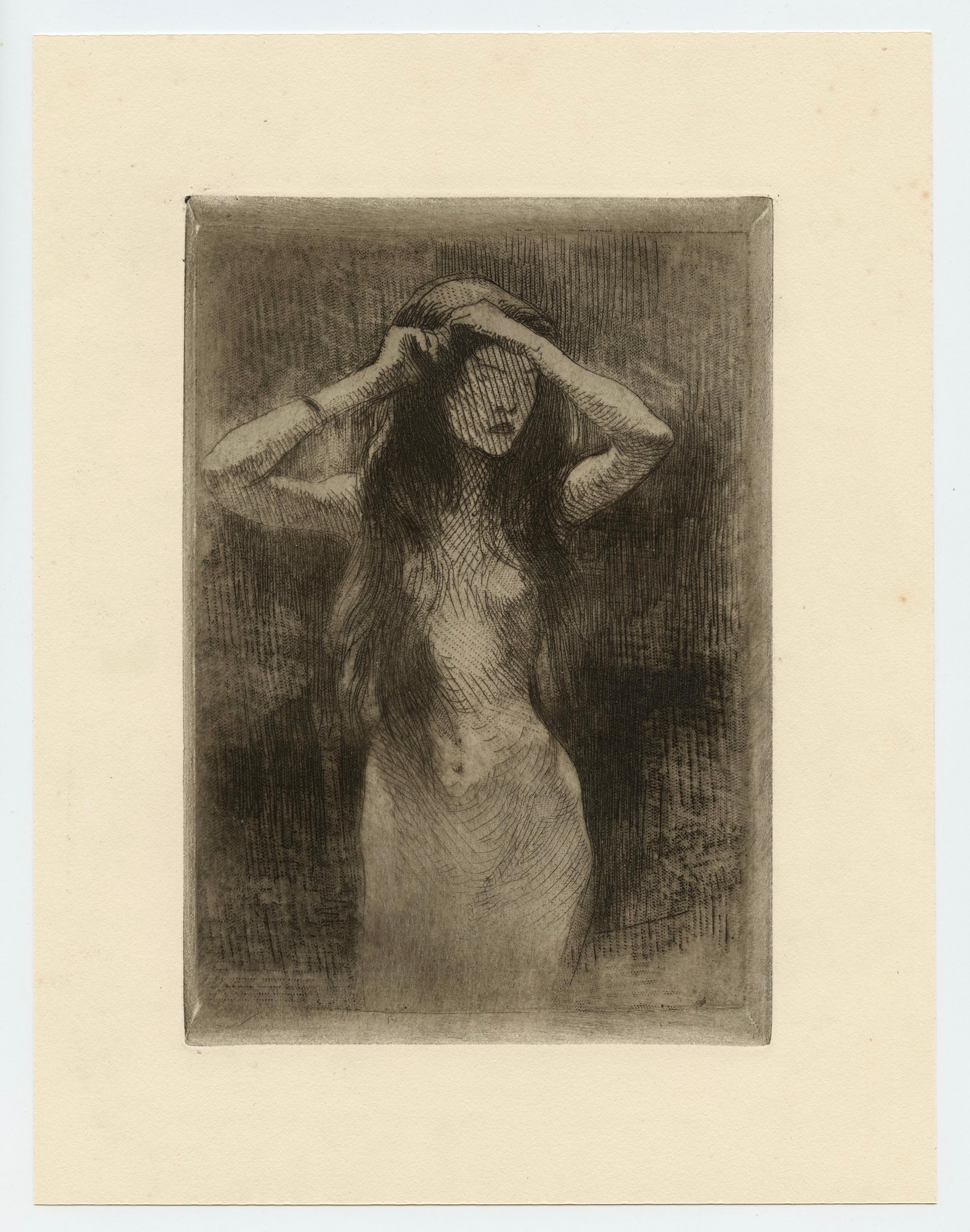 "Etude" original etching - Print by Albert Besnard
