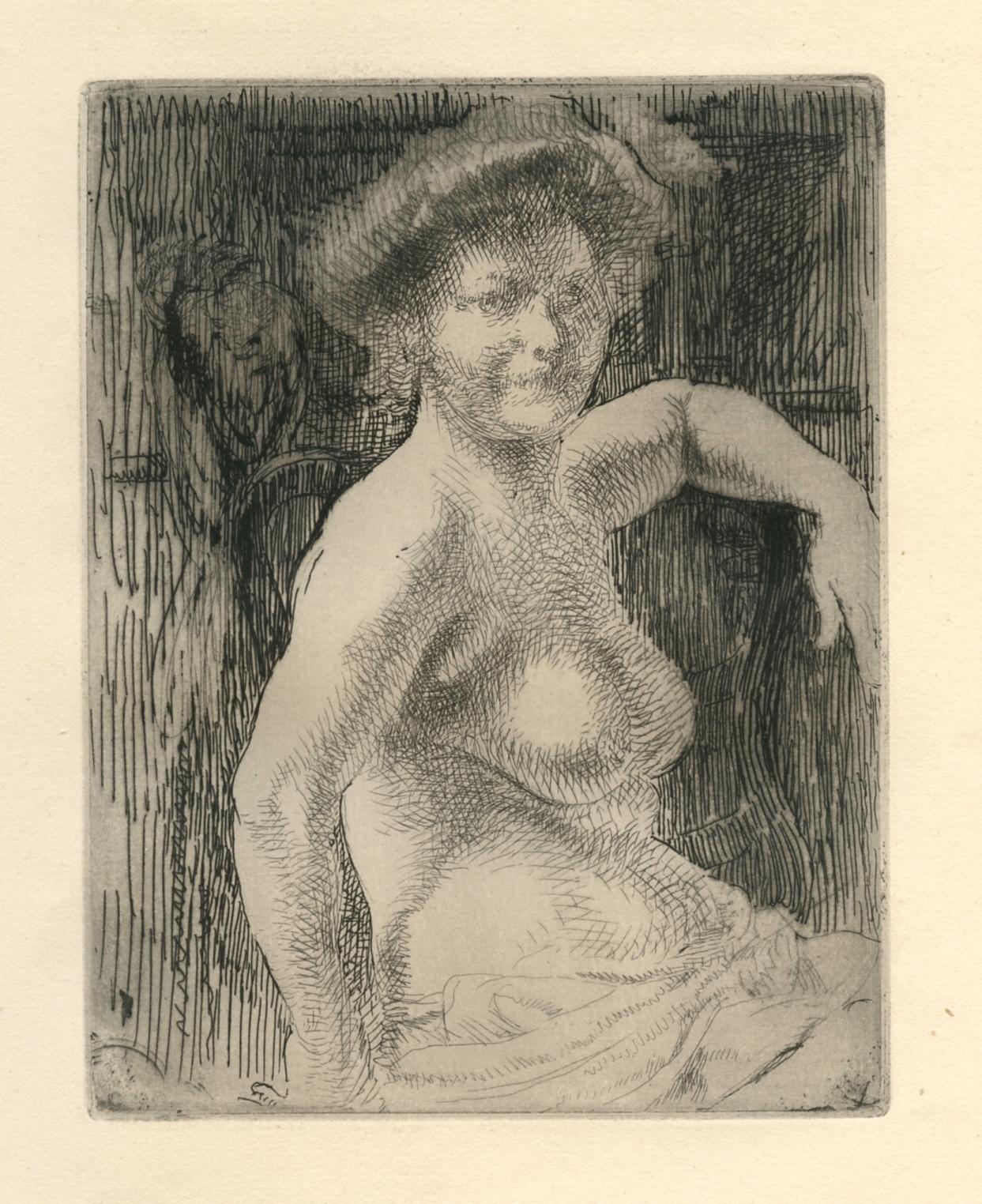 "Femme nue a sa toilette" original etching - Print by Albert Besnard