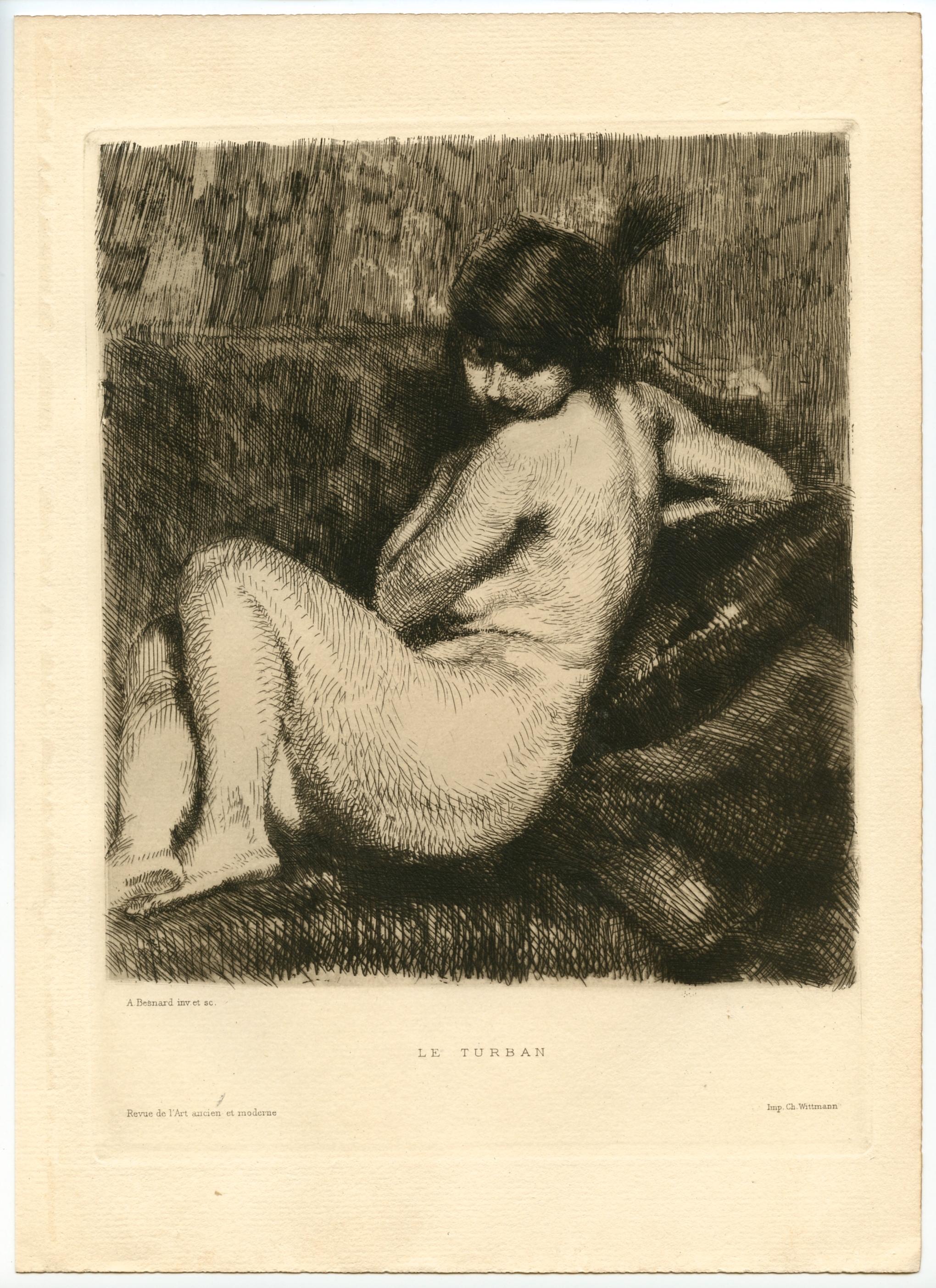 "Le turban" original etching - Print by Albert Besnard