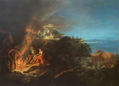 Um das Lagerfeuer herum, Öl-Landschaftsgemälde des 19. Jahrhunderts, datiert 1840
