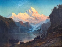 "In the Canadian Rockies" 19th Century Oil Painting on Canvas