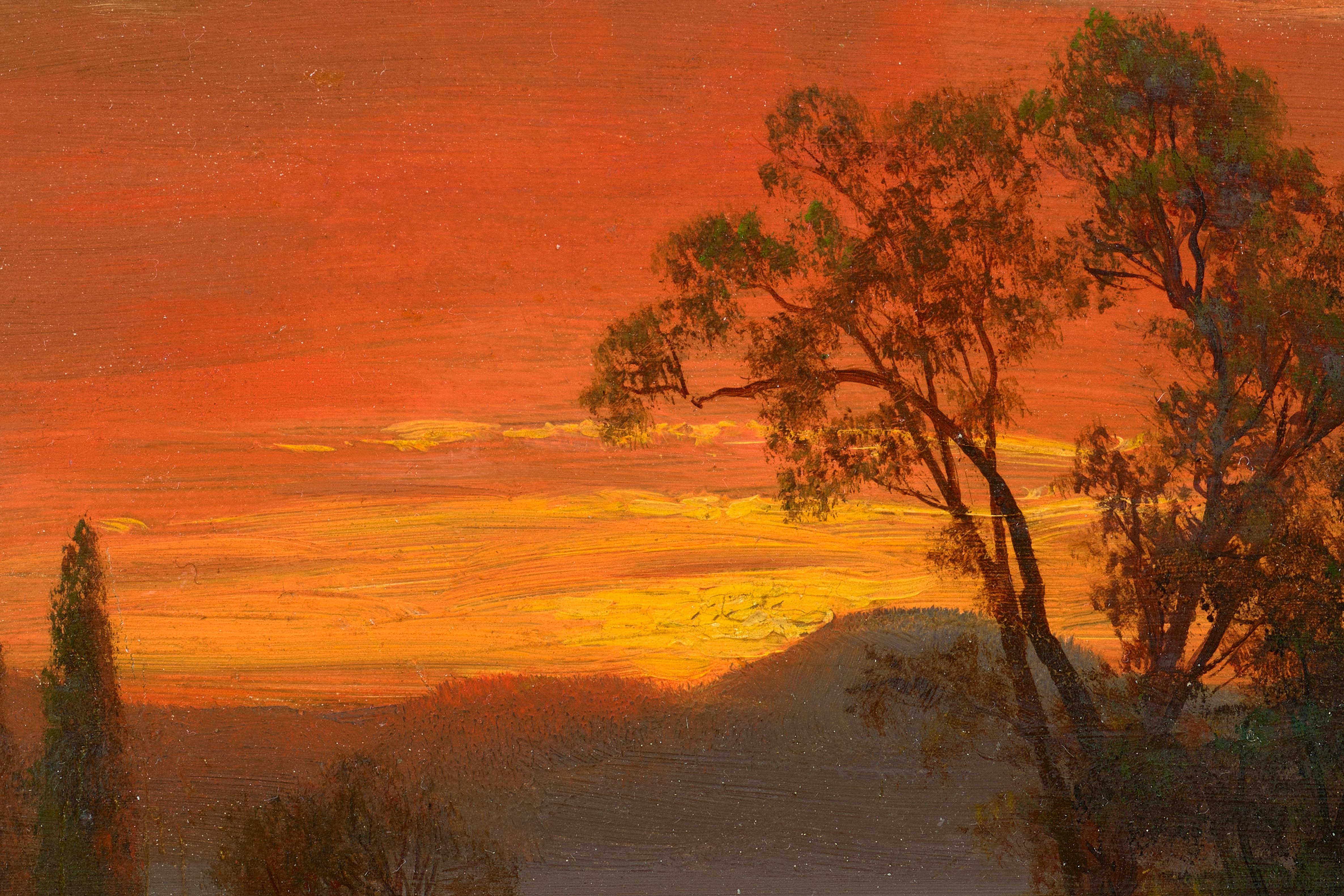 Sonnenuntergang über dem Fluss (Hudson River School), Painting, von Albert Bierstadt