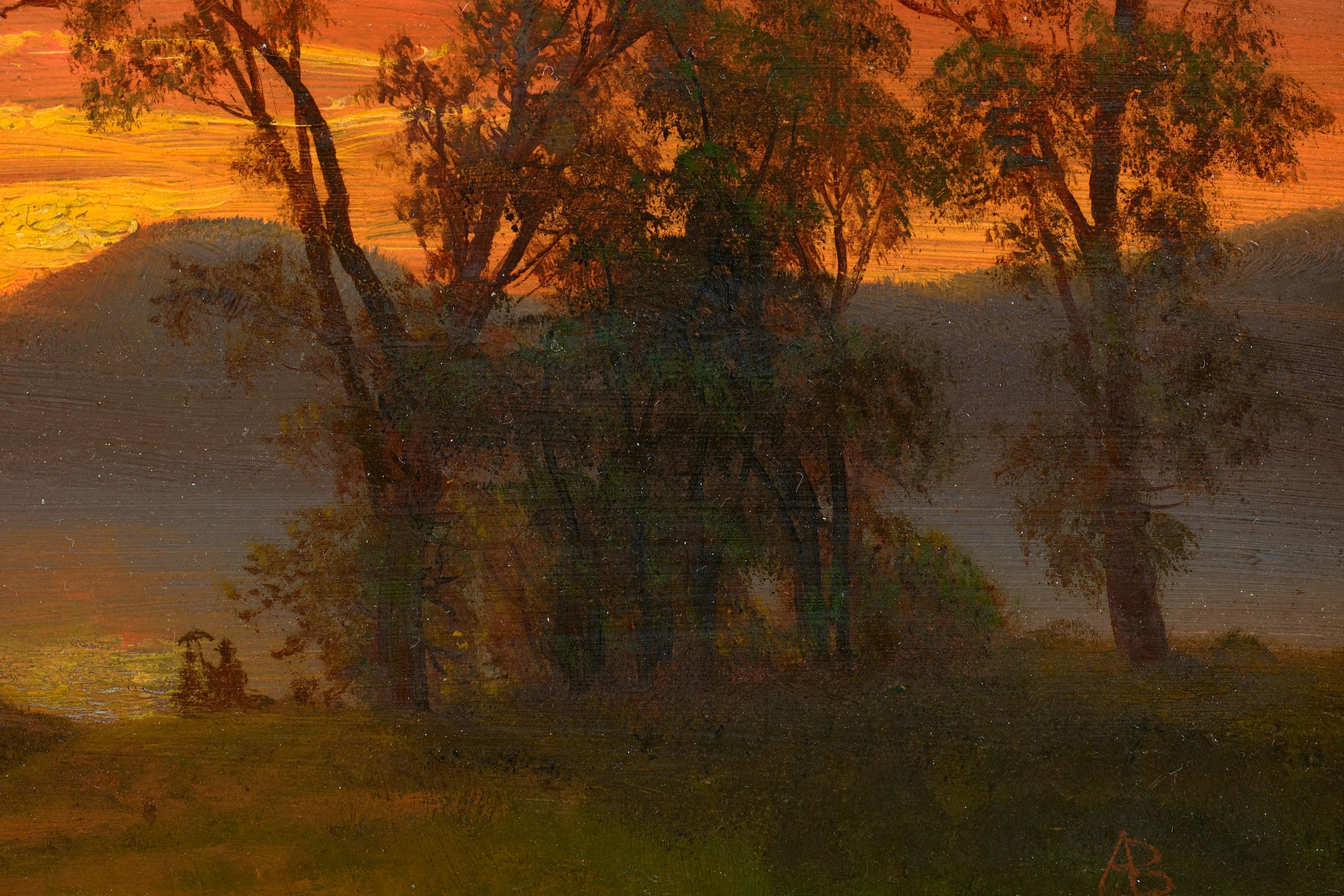 Sonnenuntergang über dem Fluss (Braun), Landscape Painting, von Albert Bierstadt