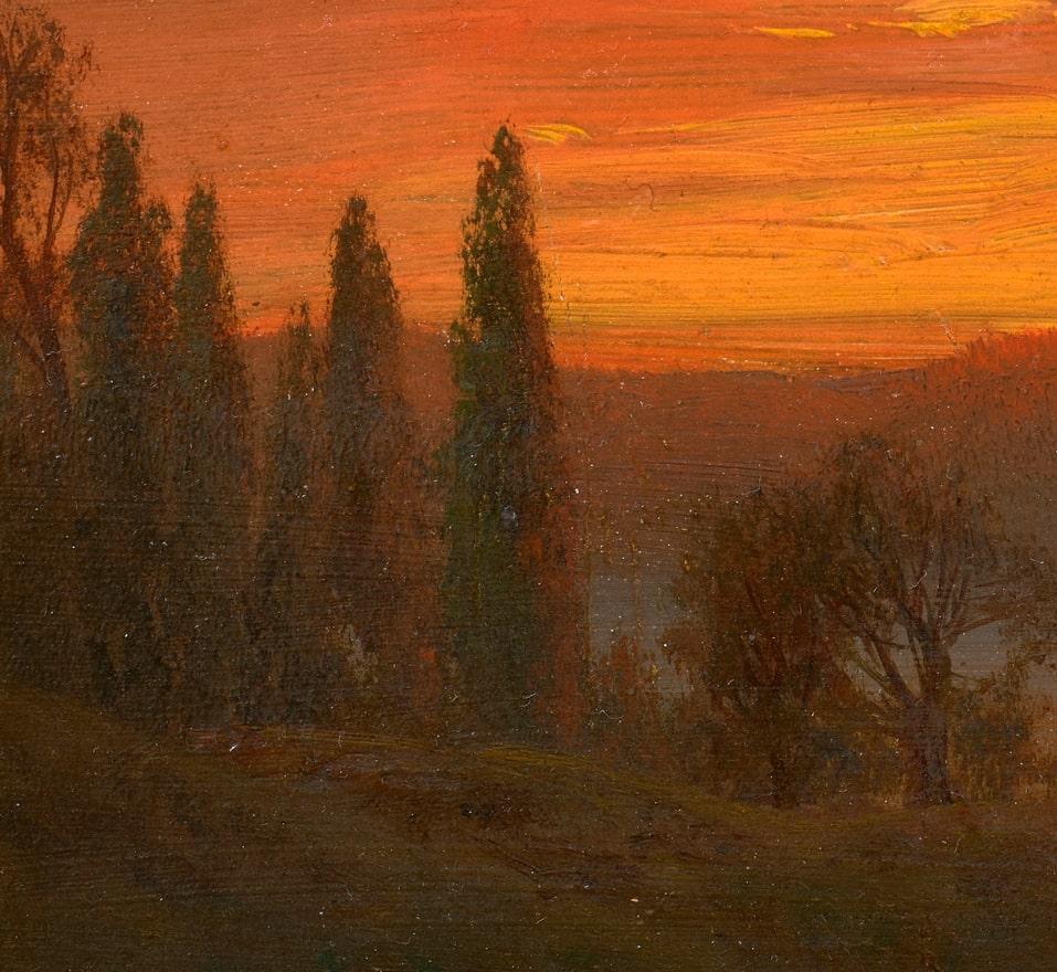 Sonnenuntergang über dem Fluss (Braun), Landscape Painting, von Albert Bierstadt