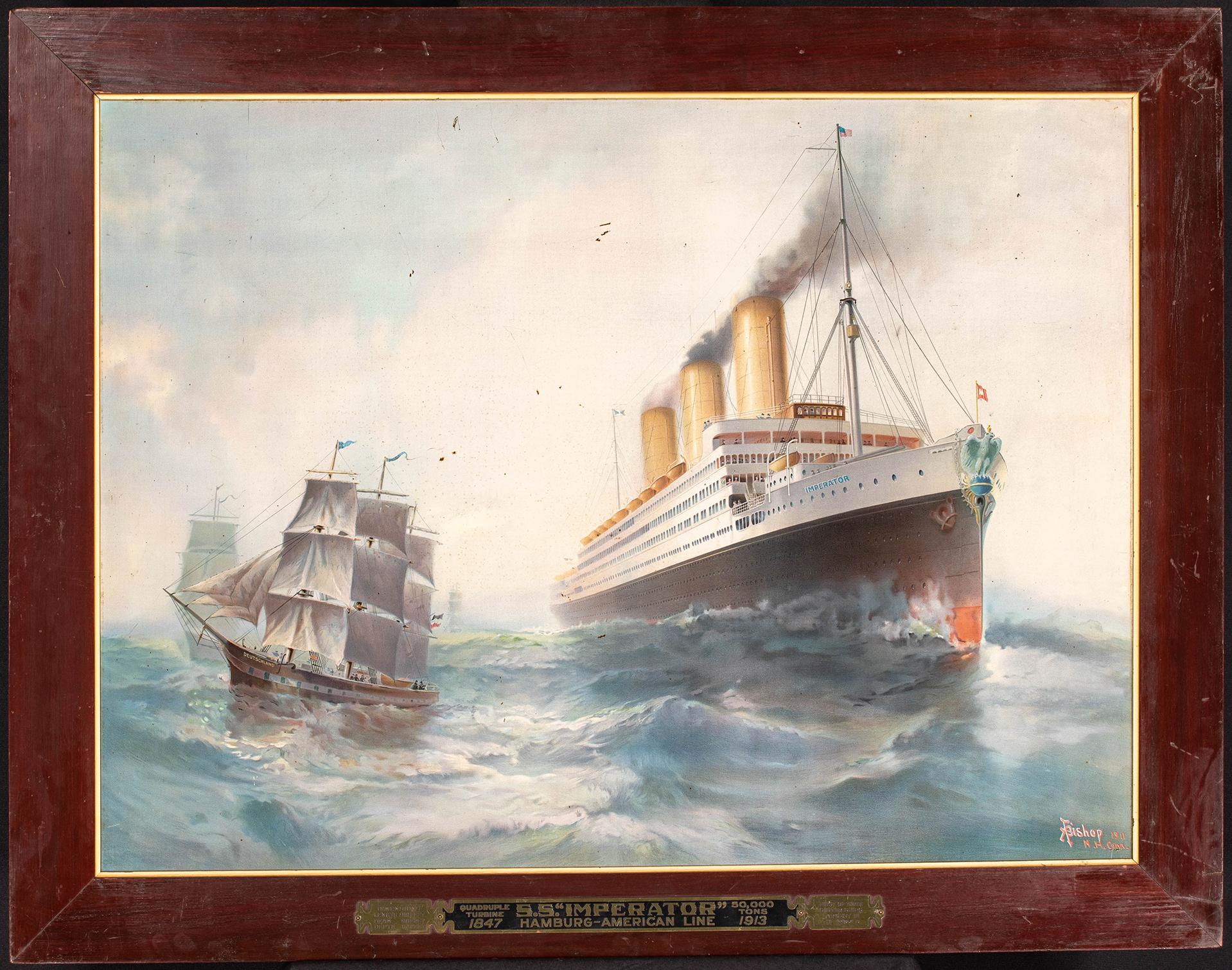 Period Lithograph on Tin of SS IMPERATOR