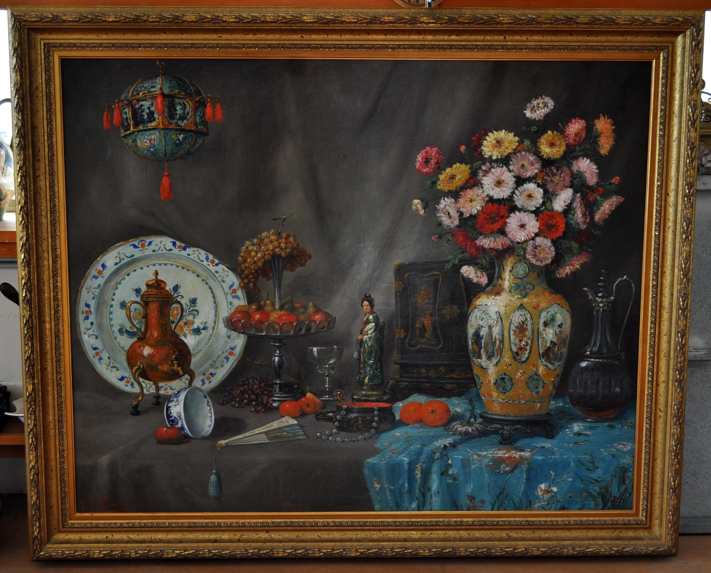 Óleo sobre tabla - Bodegón con elementos chinescos - Año 1929 - Painting by Albert Boven