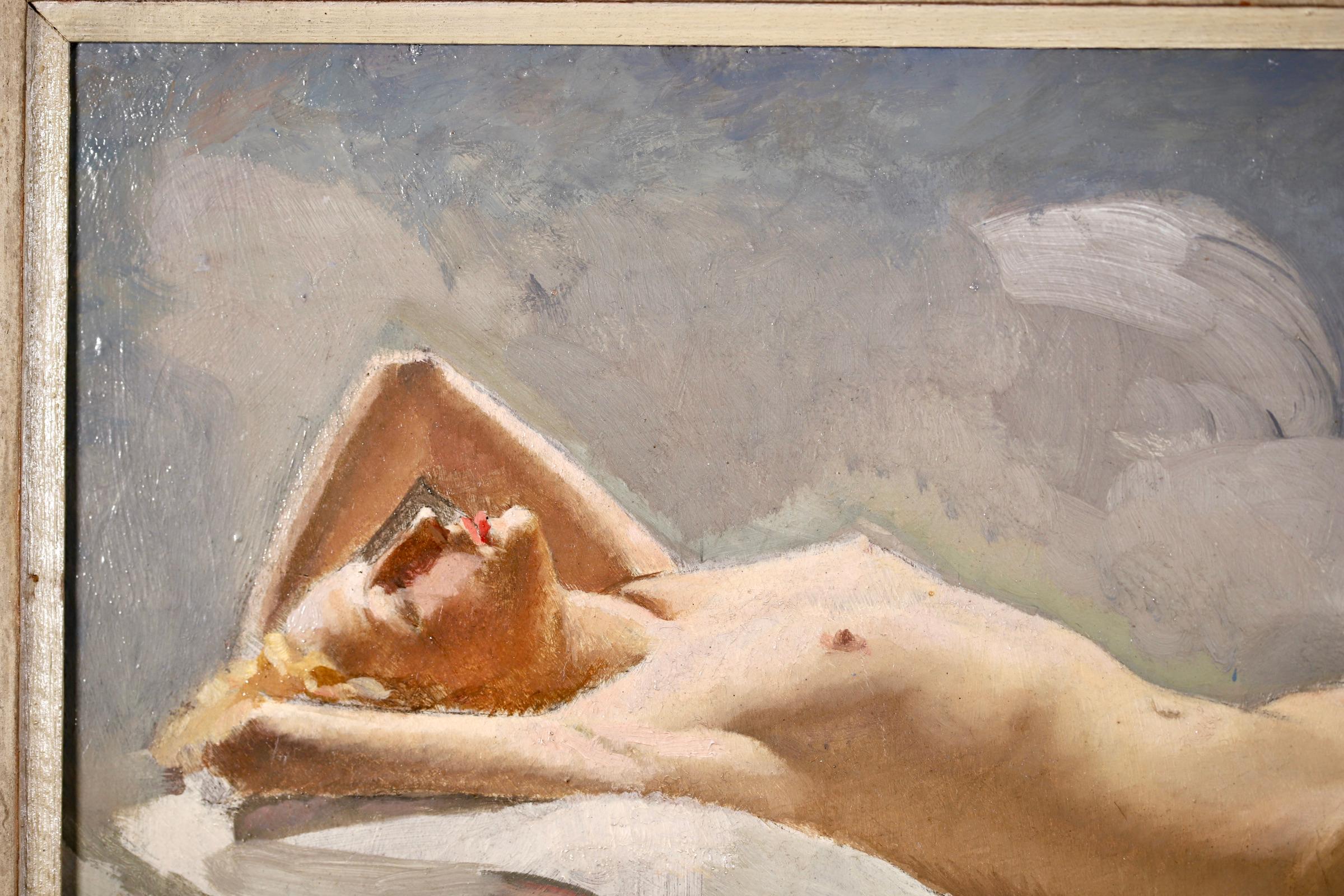 Nu dans les nuages - Postimpressionistisches figuratives Öl von Albert Braïtou-Sala im Angebot 11