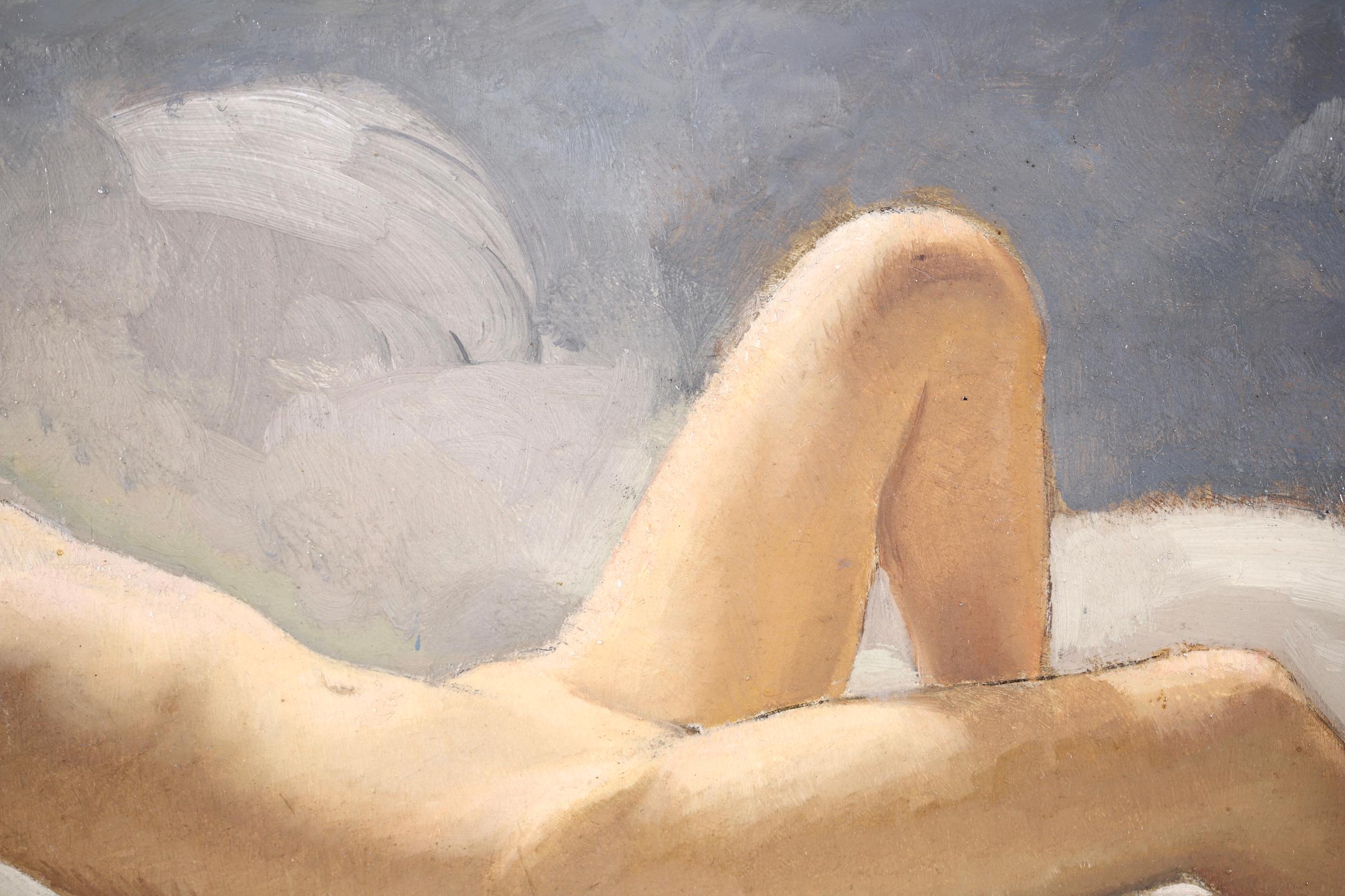 Nu dans les nuages - Post Impressionist Figurative Oil by Albert Braïtou-Sala For Sale 1