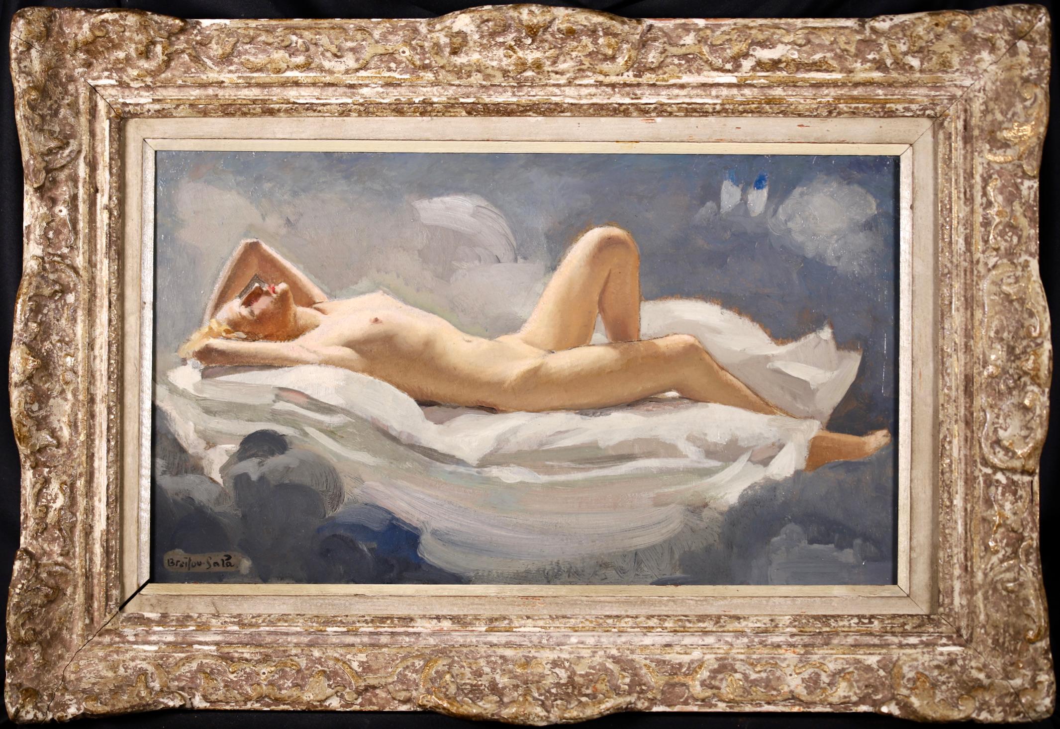 Nude in den Wolken – postimpressionistisches figuratives Ölgemälde von Albert Bratou-Sala