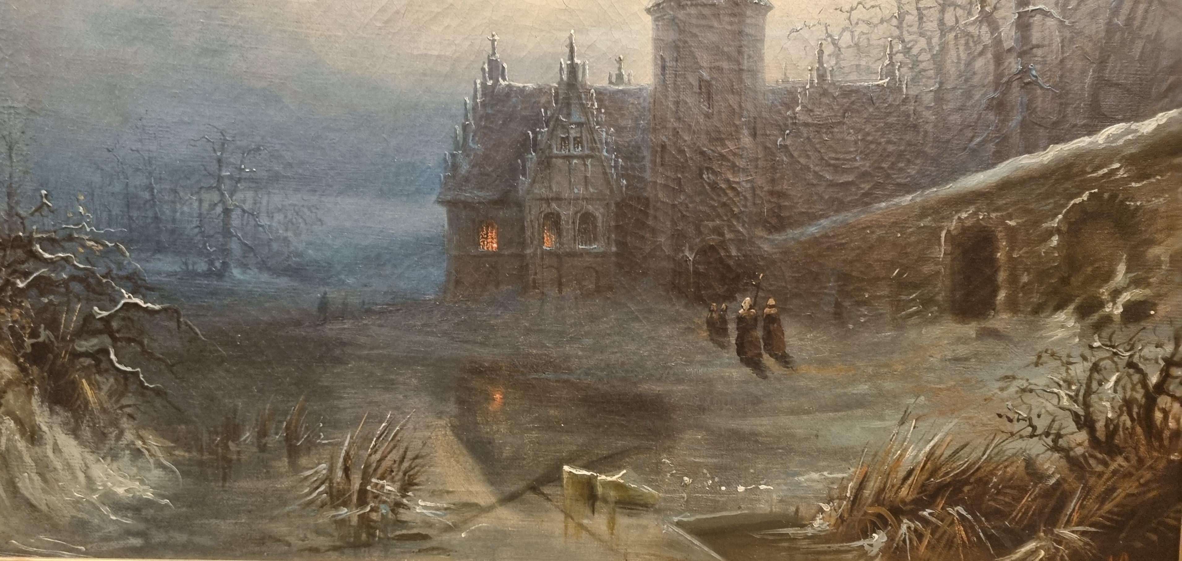 BREDOW Schneelandschaft Mondlicht Nacht Deutsche russische Schule Romantisches 19. Jahrhundert (Braun), Landscape Painting, von Albert Bredow