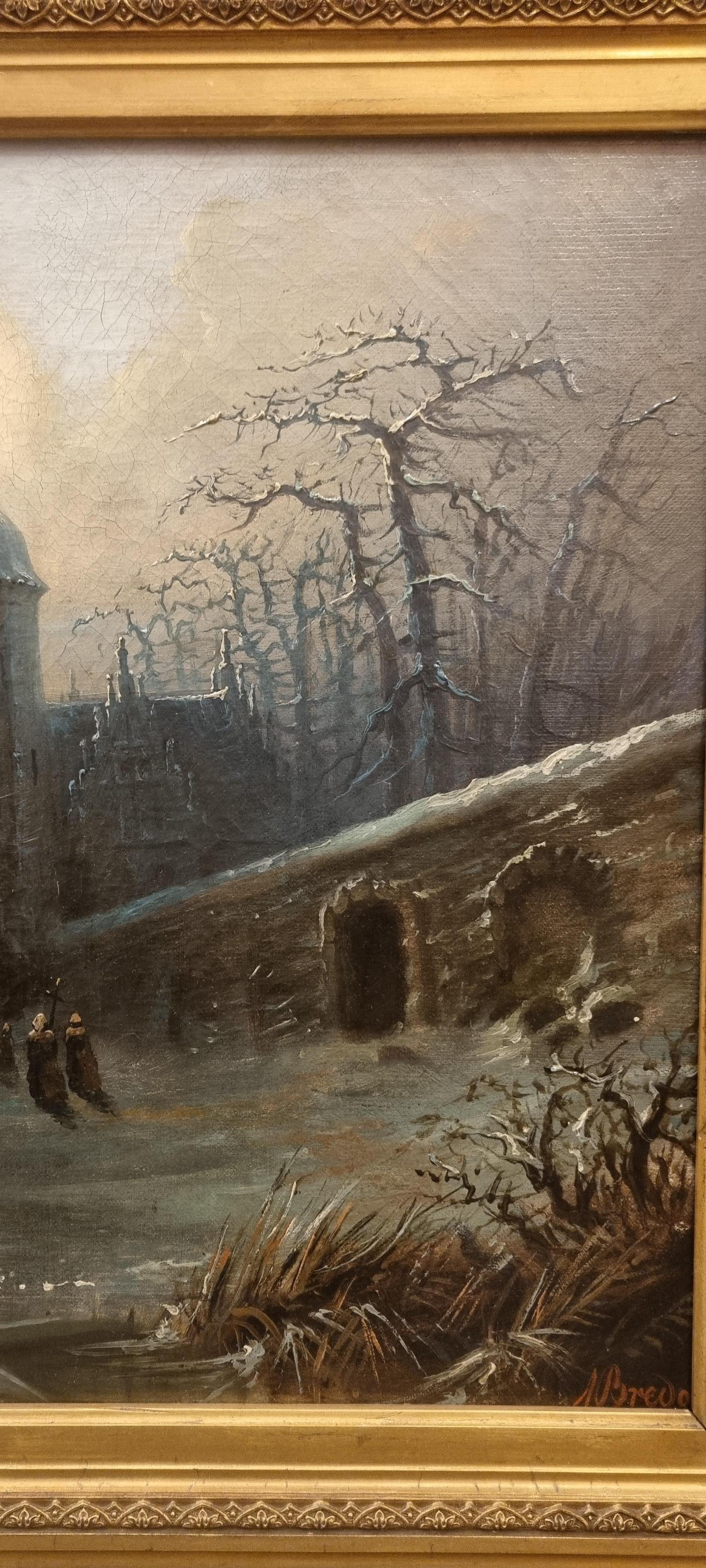 BREDOW Schneelandschaft Mondlicht Nacht Deutsche russische Schule Romantisches 19. Jahrhundert im Angebot 1