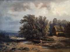 Antique Russian German Romantic Painting BREDOW Fairytale Landscape river 19th