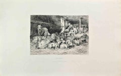 Une Bergerie - Aguafuerte de Albert Brendel - 1862